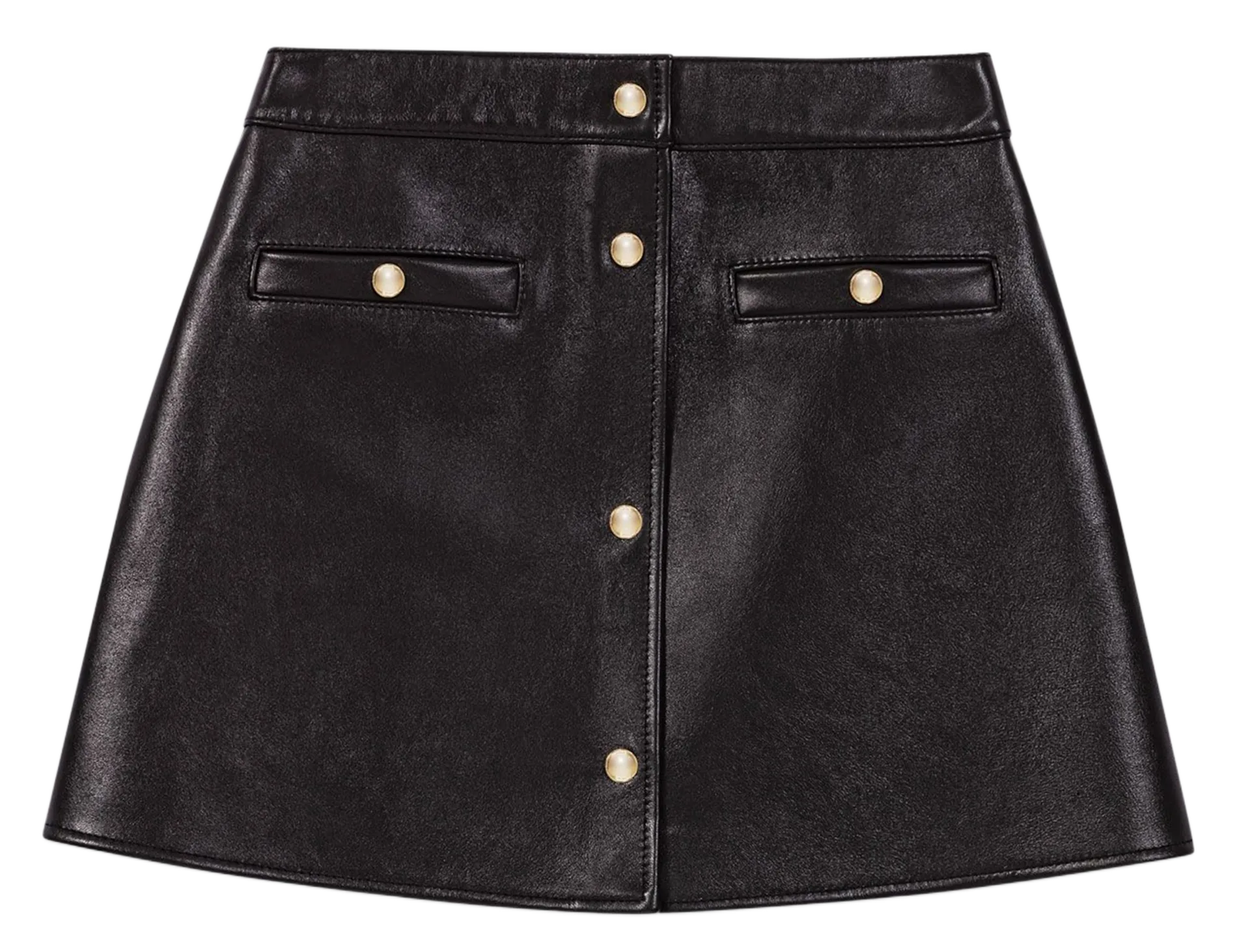 Gerade geschnittener kurzer Lederrock Schwarz
