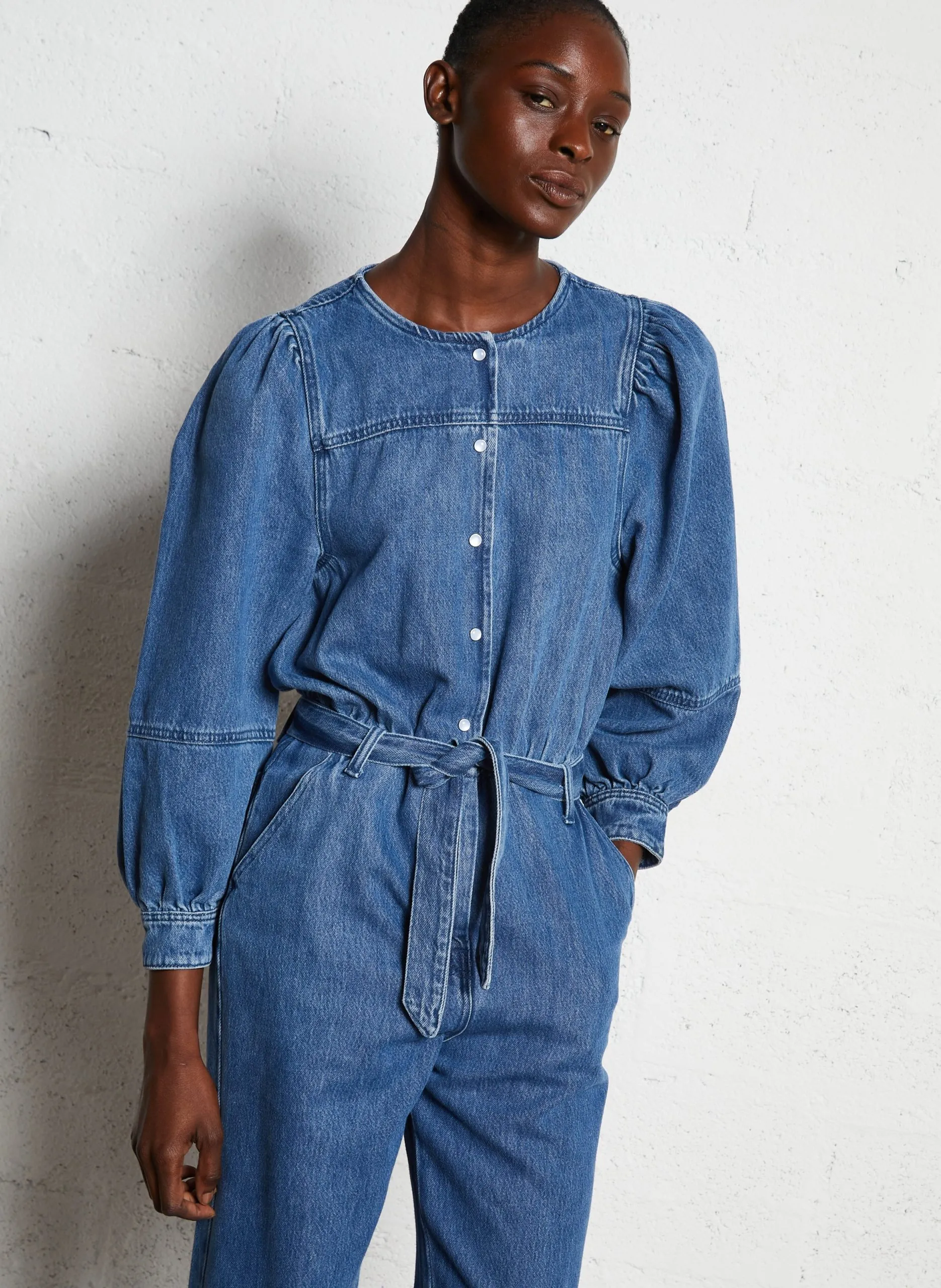 Gerade geschnittener Jumpsuit aus Baumwolle Blau LEONOR
