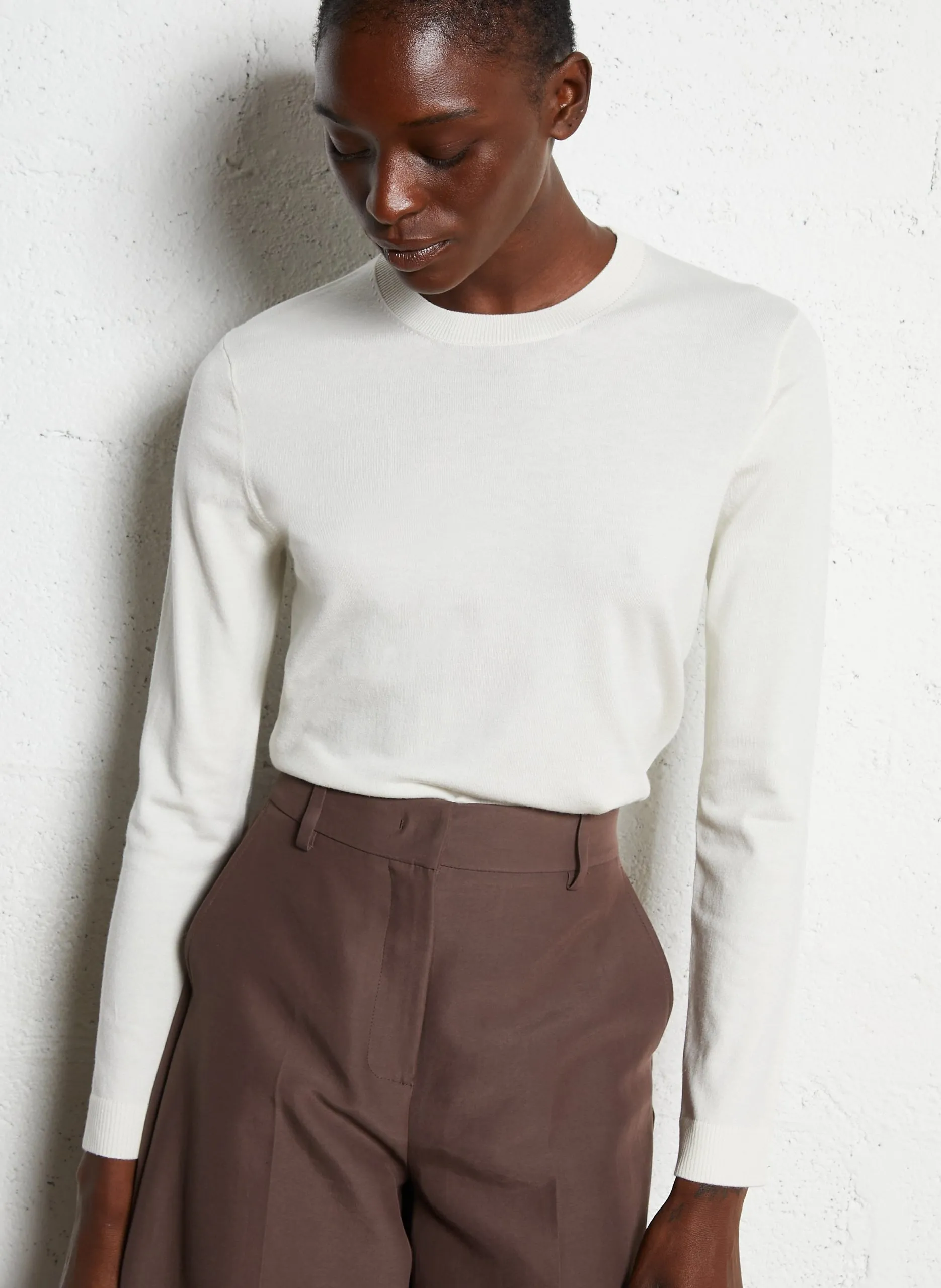 Gerader Rundhalsausschnitt-Pullover uni Beige SICILIA