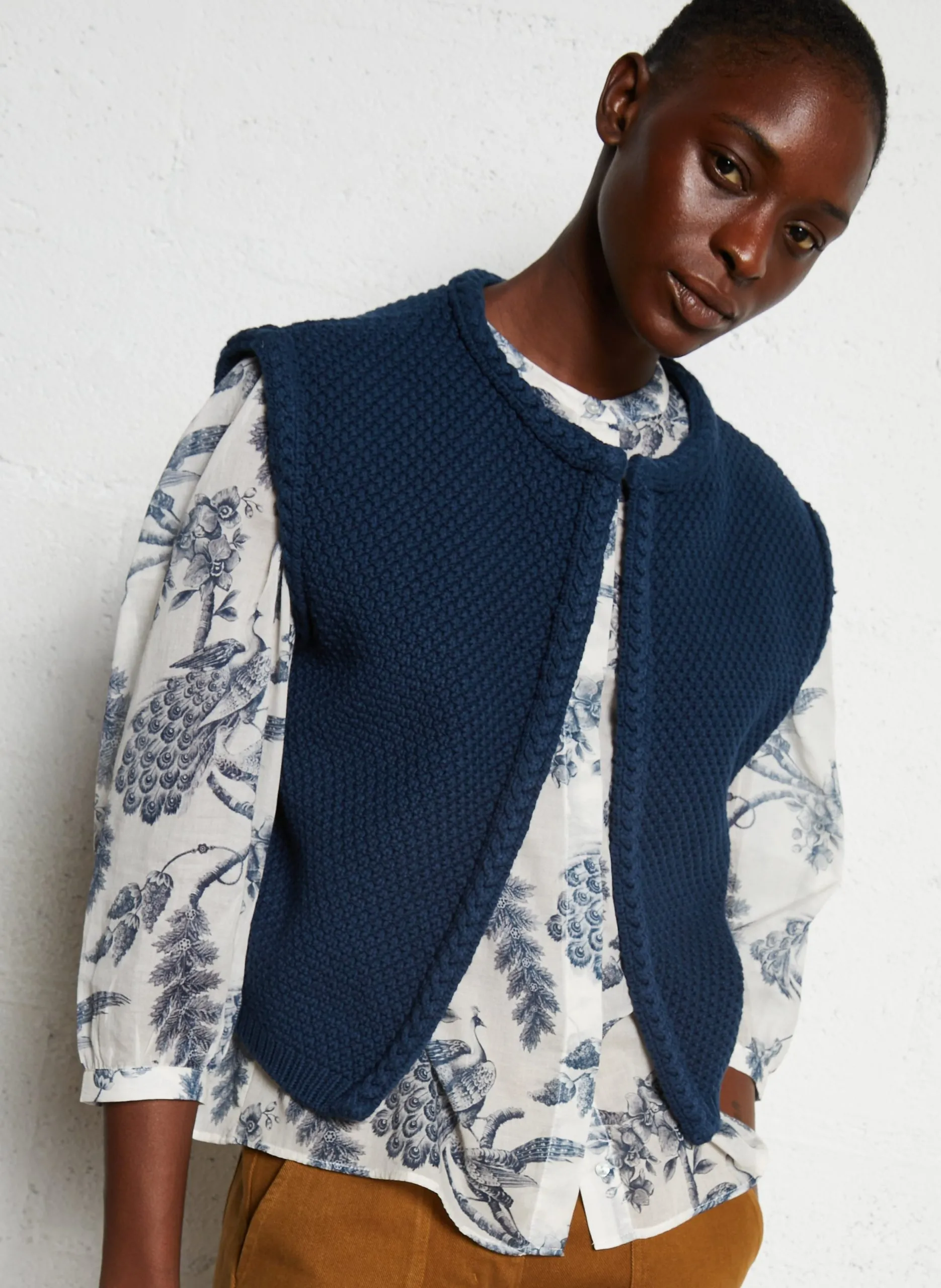 Ärmellose geflochtene Weste uni Blau BETSY