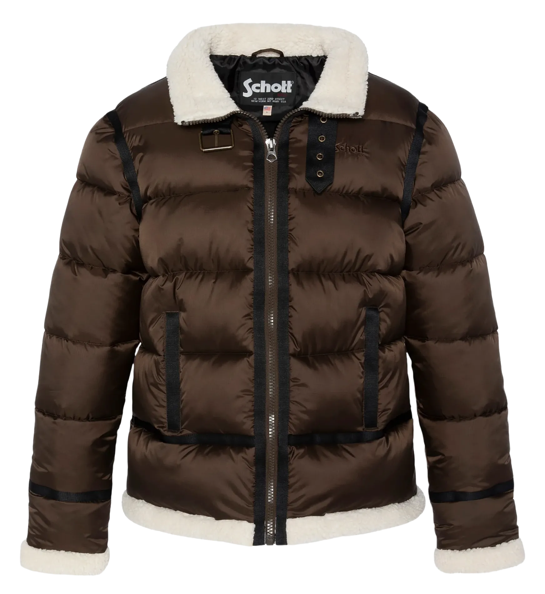 Gerade geschnittene Steppjacke mit Stehkragen Braun