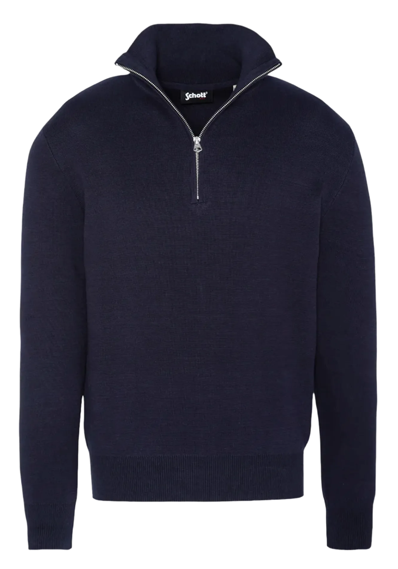 Gerade geschnittener Baumwollpullover mit Stehkragen und Reißverschluss Blau
