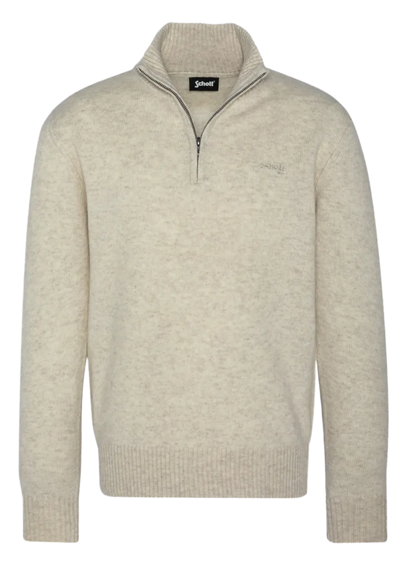 Gerade geschnittener Pullover mit Stehkragen und Stickerei aus Wollmischung Weiss