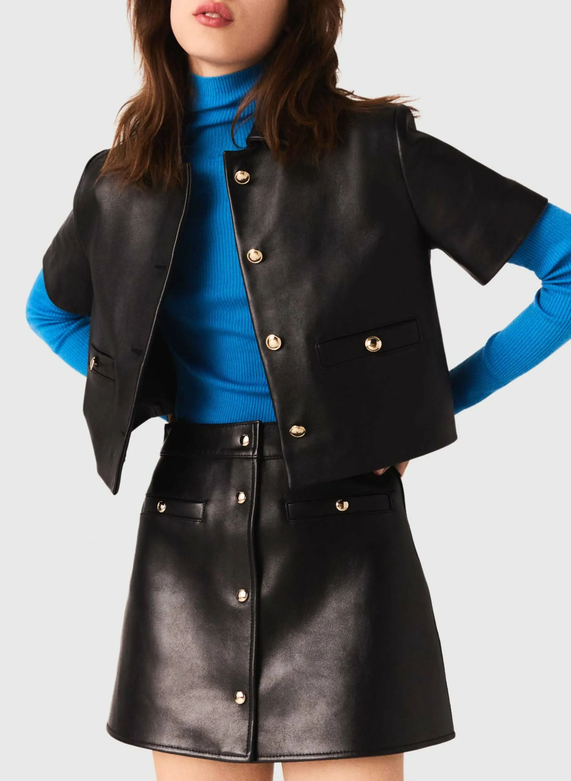 Lederjacke, gerader Schnitt Schwarz