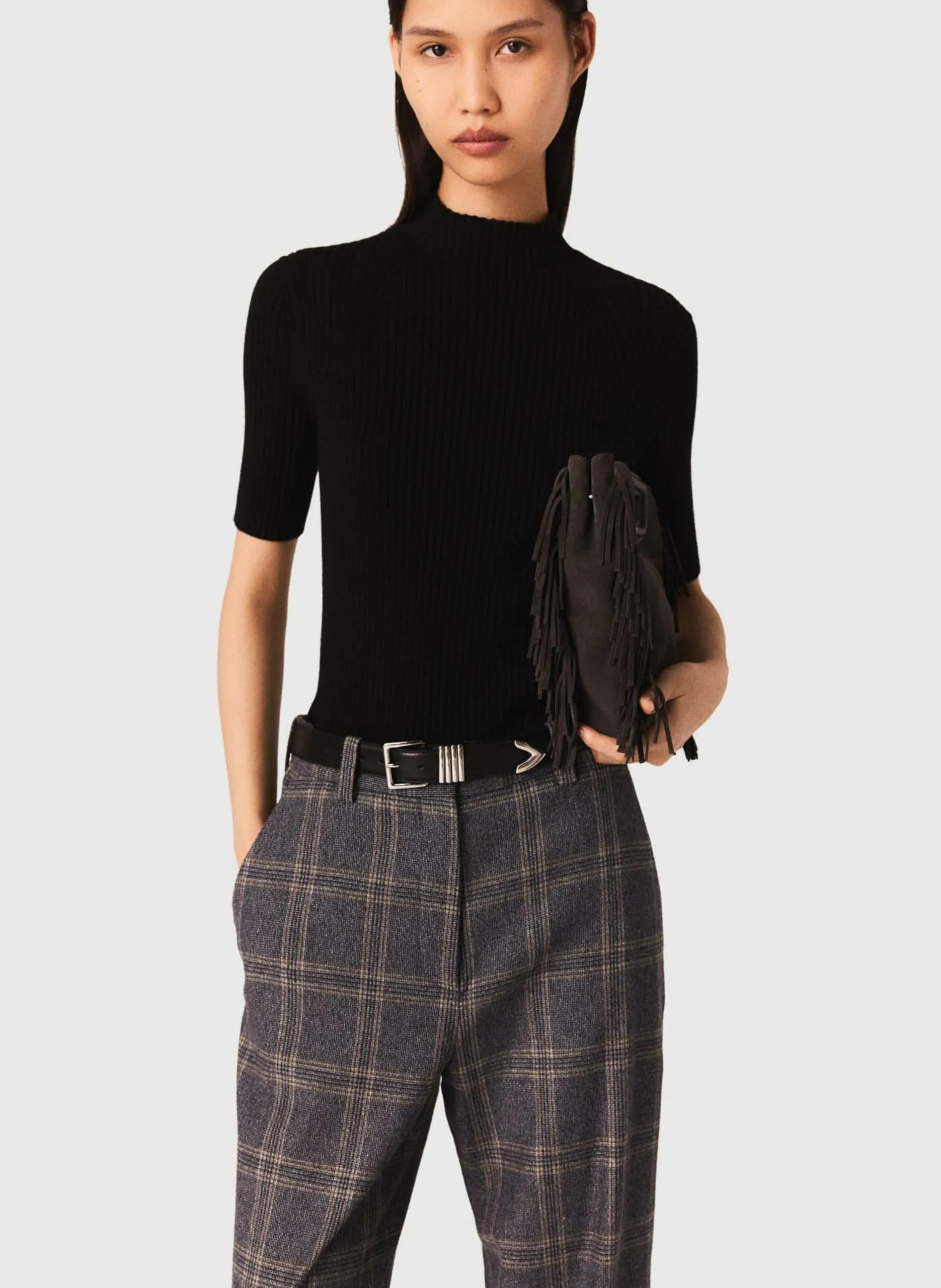 Pullover aus Baumwoll-Mix mit Stehkragen Schwarz