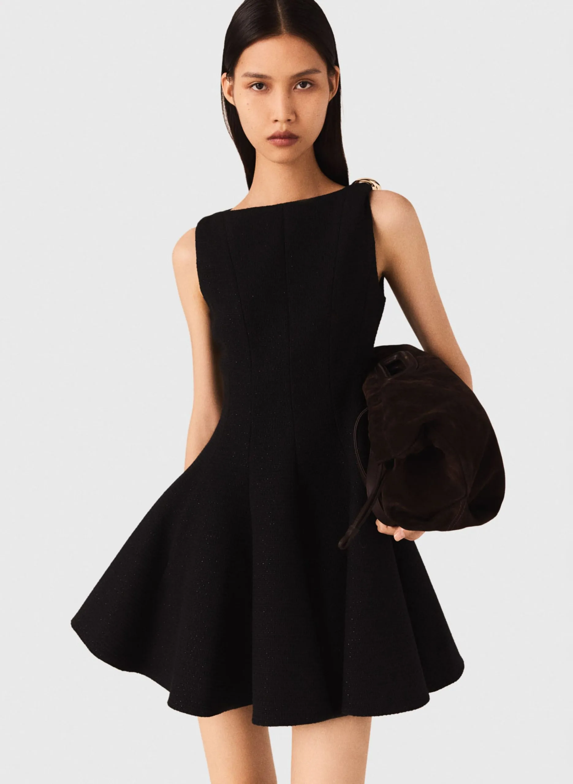 Ausgestelltes Kurzkleid aus Baumwoll-Mix Schwarz