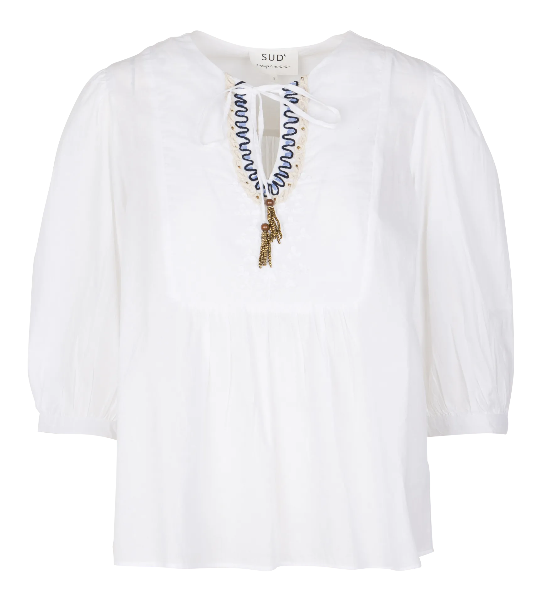 Bestickte Henley-Bluse aus Baumwolle Weiss TOKANO