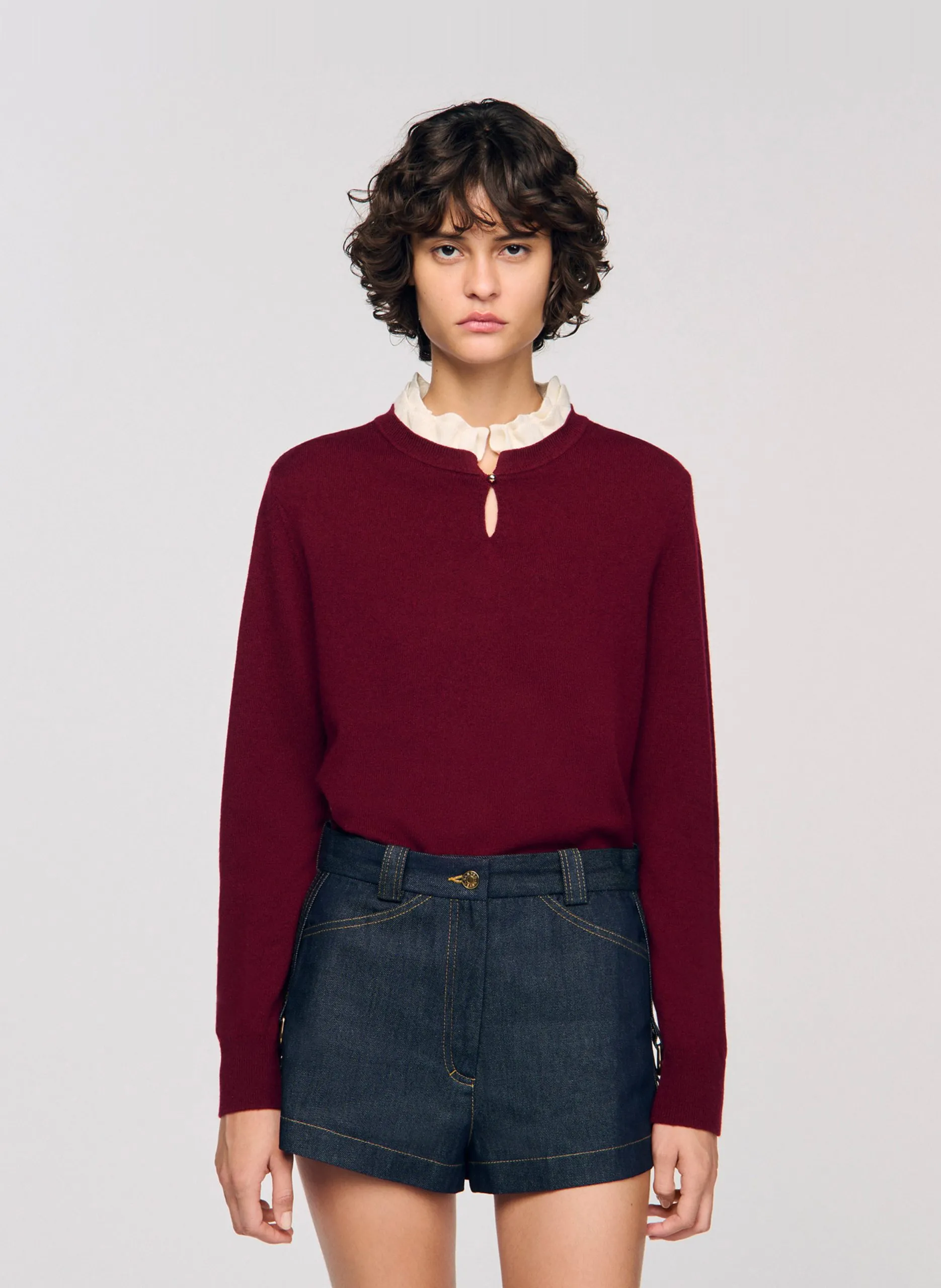 Pullover mit Rüschenkragen aus Wollmischung Rot