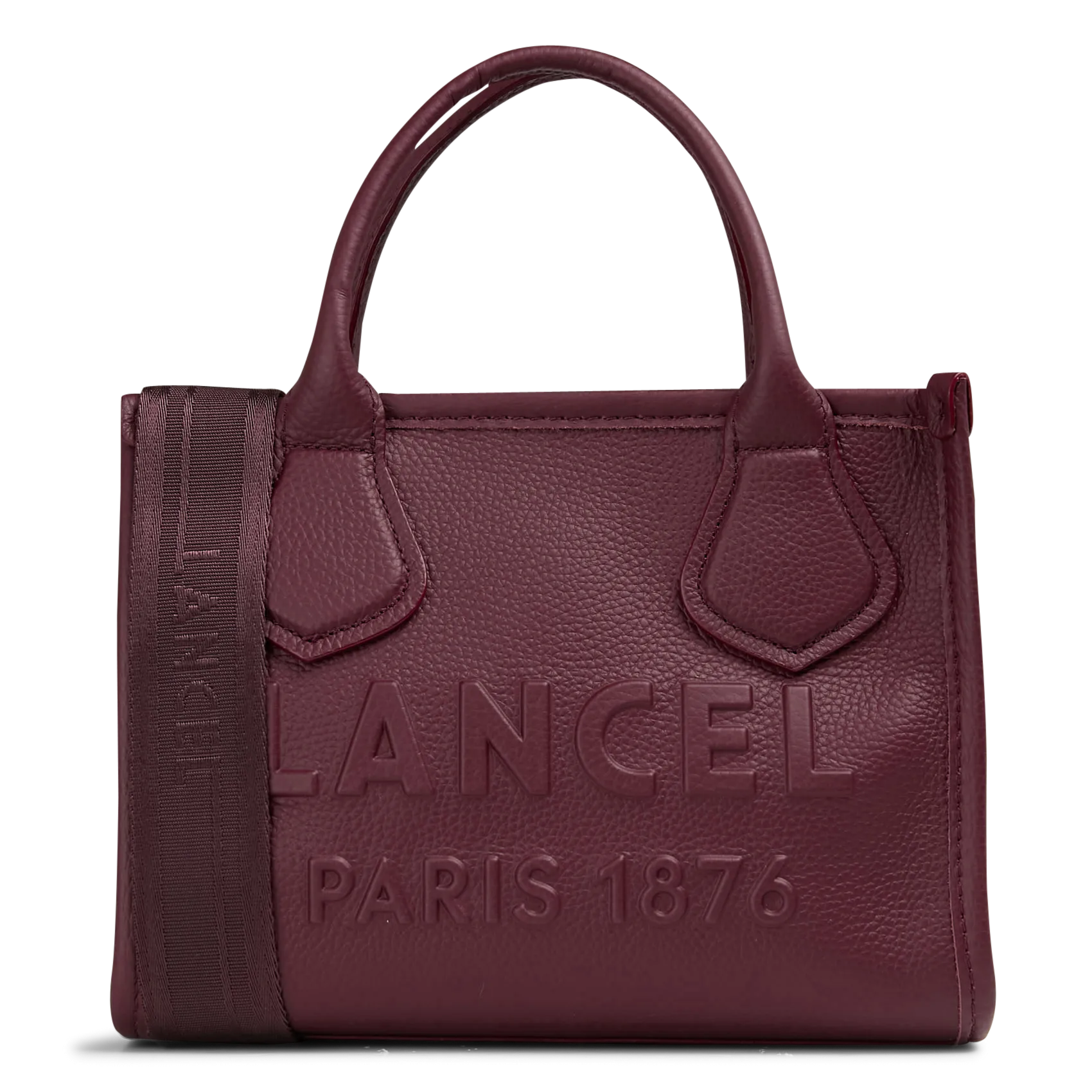 Handtasche aus genarbtem Leder mit Logoprägung Pflaume JOUR S