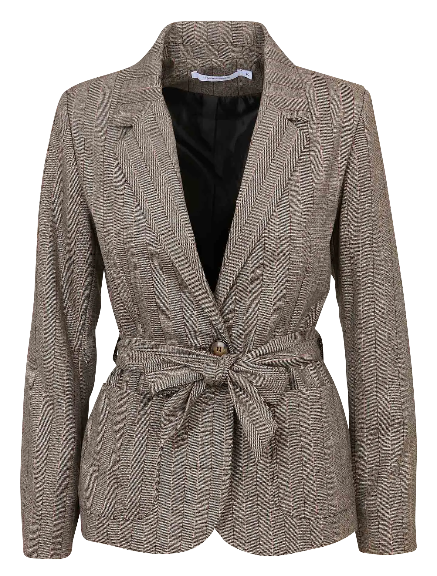 Gürteljacke mit Reverskragen und Streifen Beige