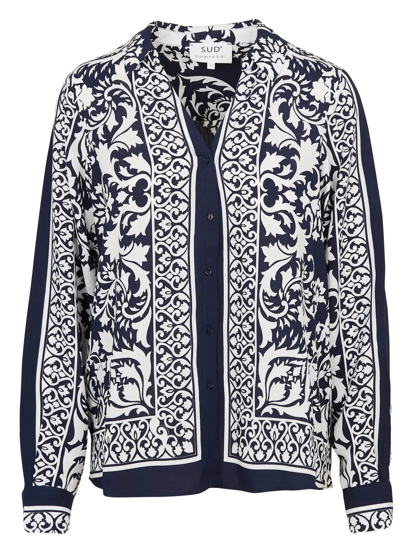 Ärmellose Bluse mit klassischem Kragen und Print Blau CAYAMA