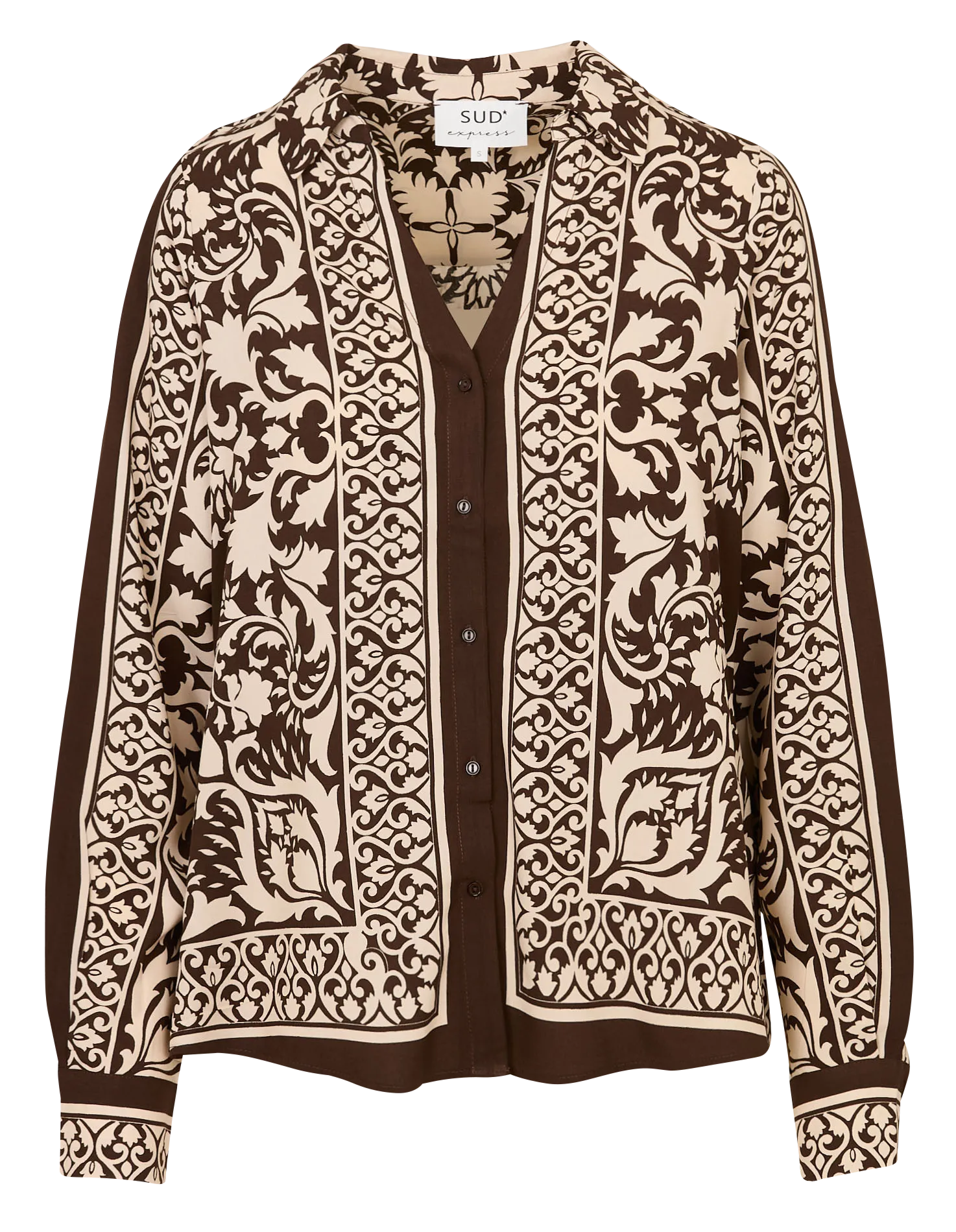 Ärmellose Bluse mit klassischem Kragen und Print Braun CAYAMA