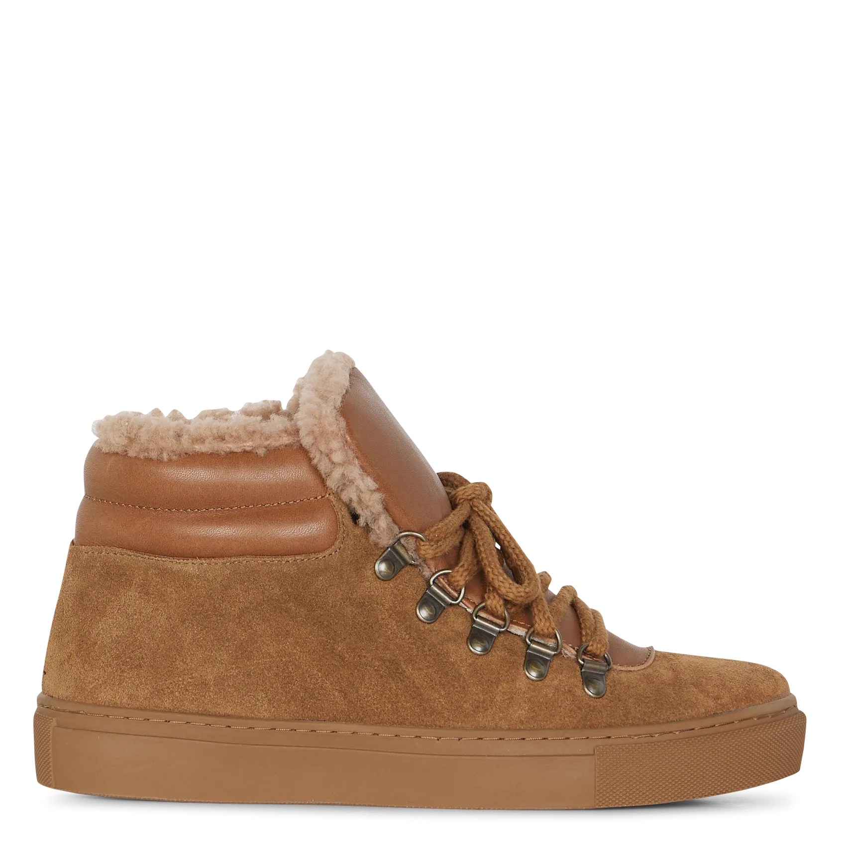 Hohe Sneaker aus Leder-Mix Beige LAYLA