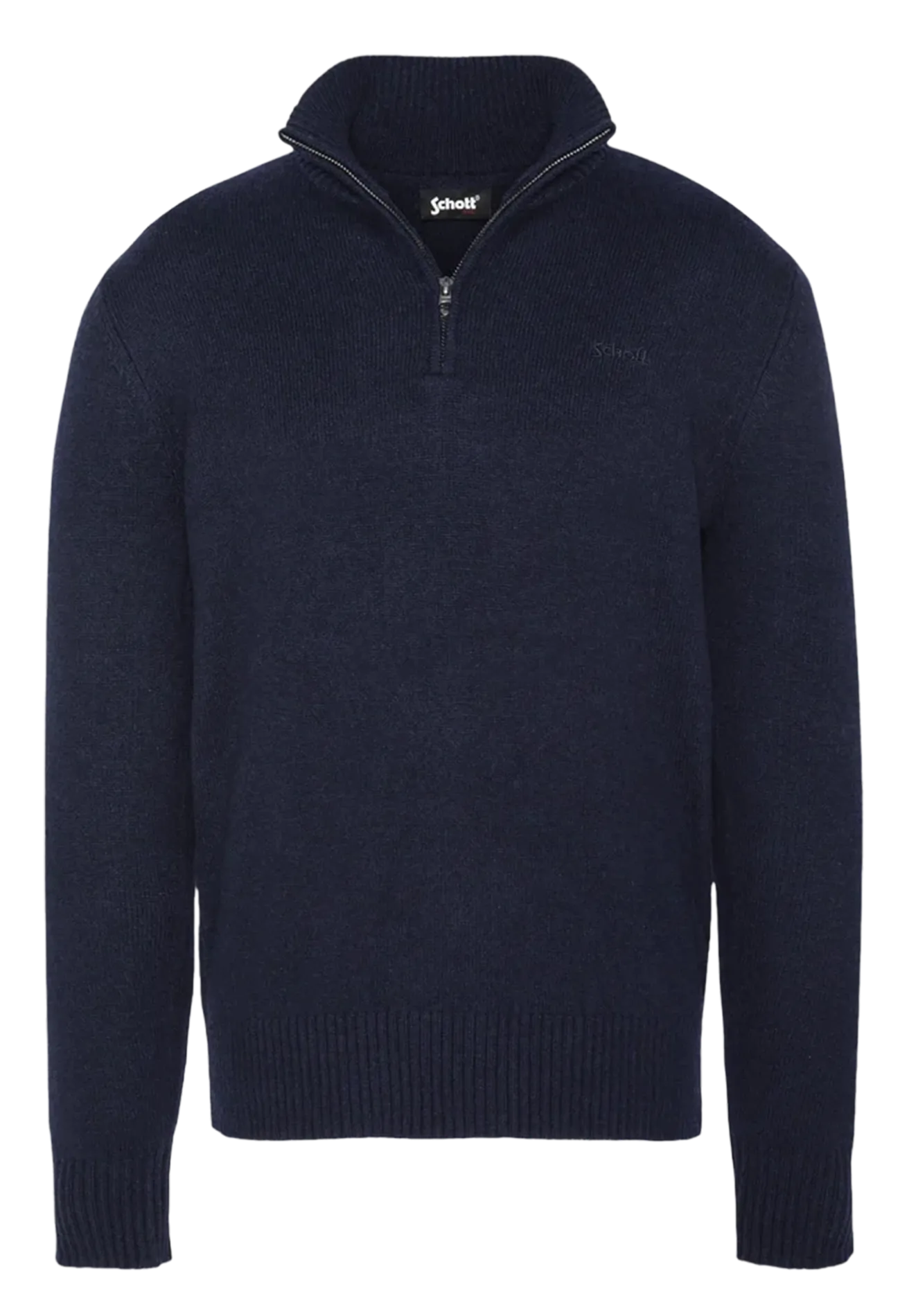 Gerade geschnittener Pullover mit Stehkragen und Stickerei aus Wollmischung Blau