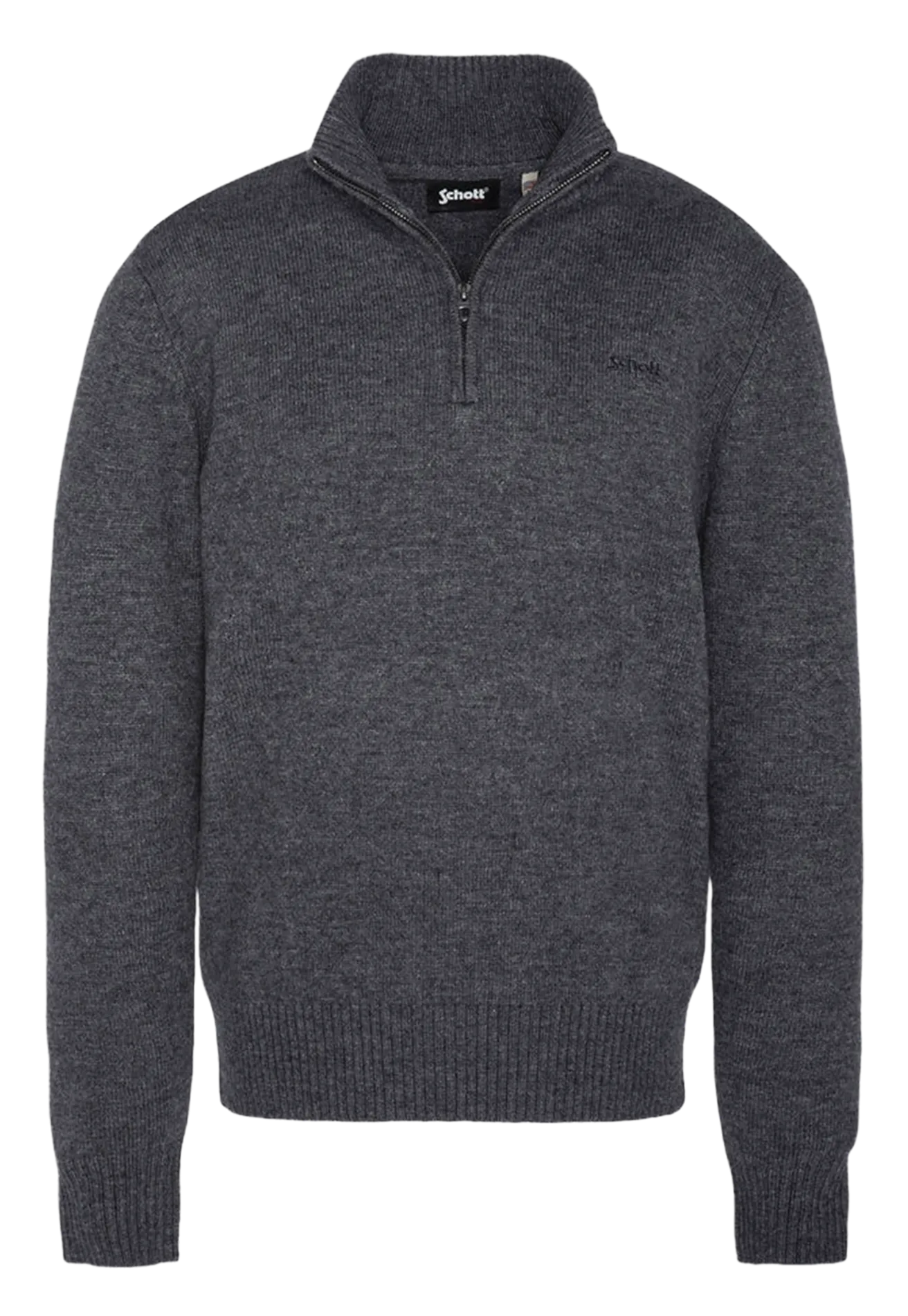 Gerade geschnittener Pullover mit Stehkragen und Stickerei aus Wollmischung Schwarz