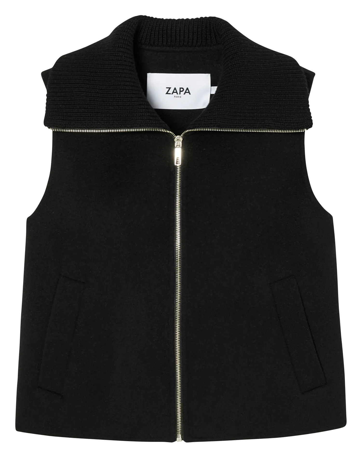 Gerader Wollmix-Zippergilet Schwarz GLASSANDRE