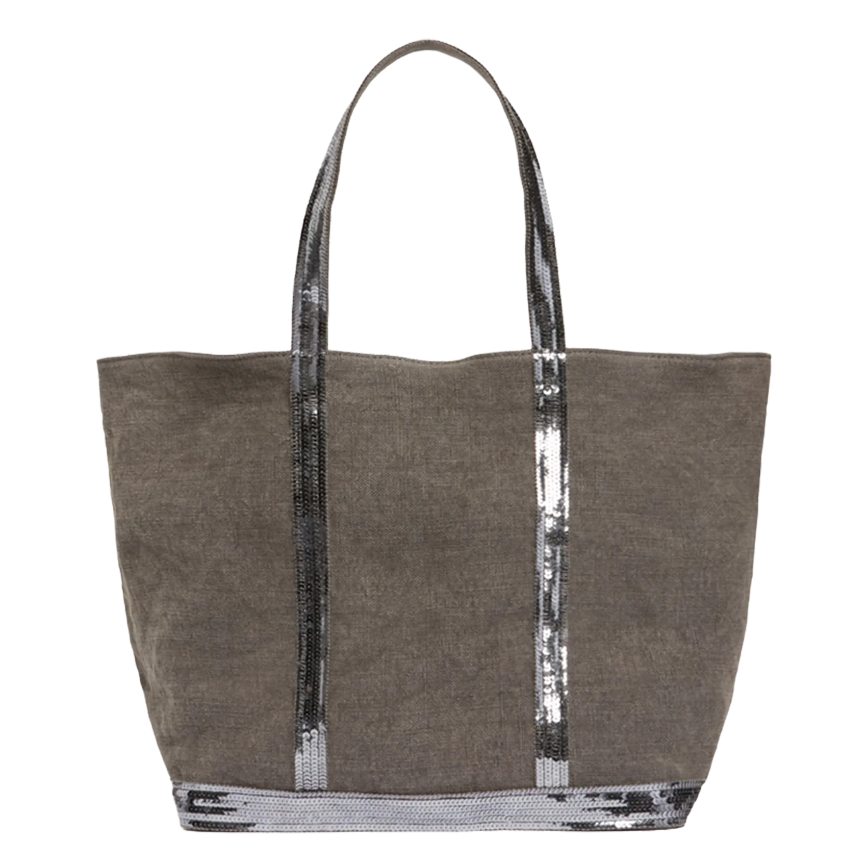 Leinen-Shopper mit Paillettenstickerei Grau CABAS L
