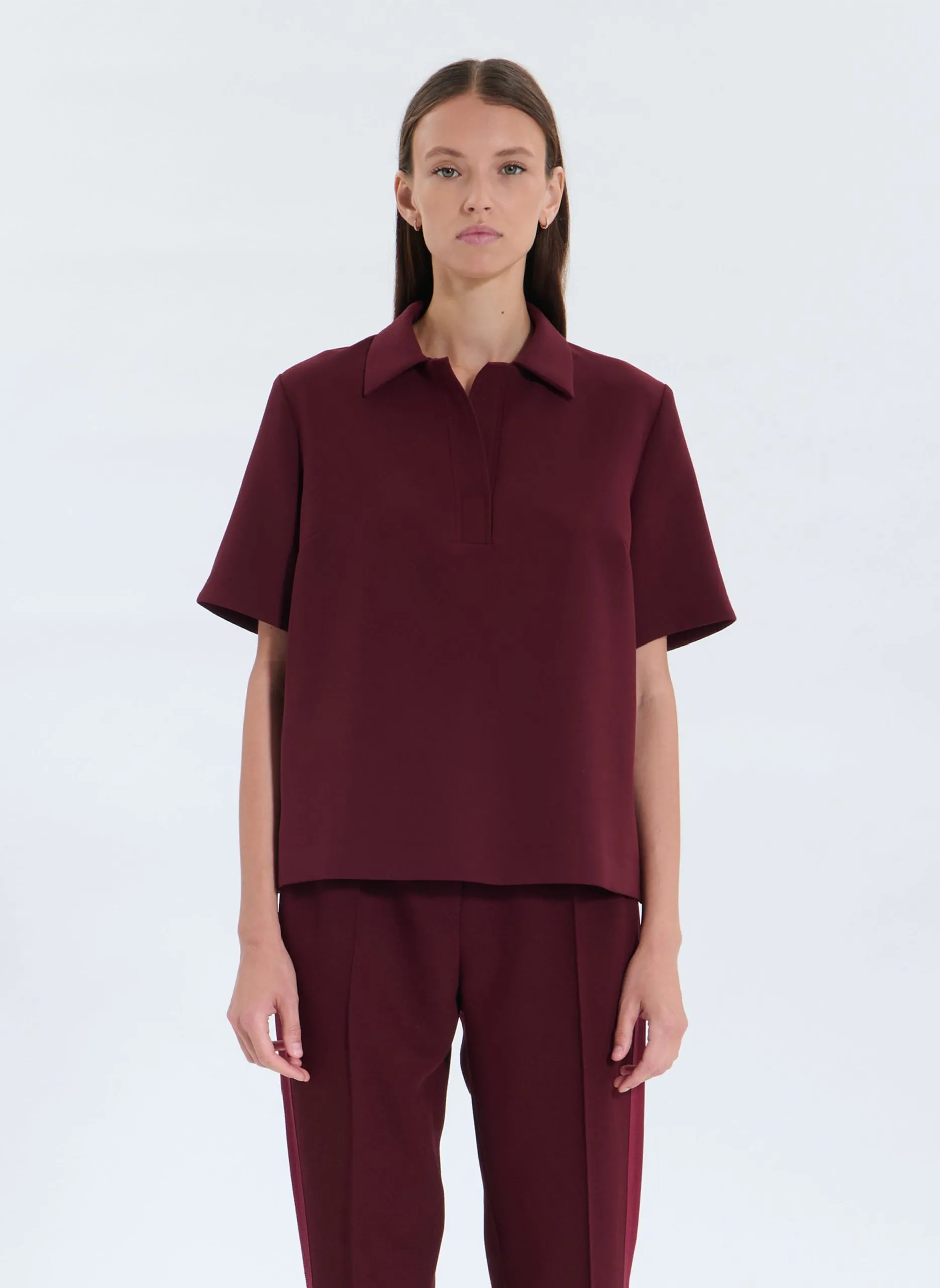 Kurzarm-Poloshirt uni Rot TENDRESSE