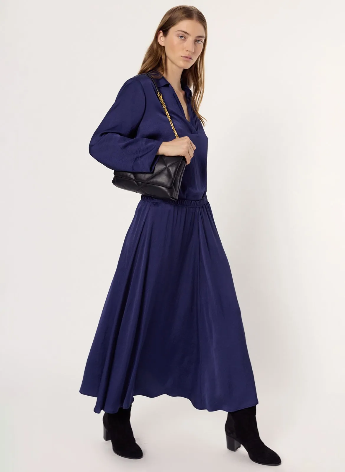 Langer Faltenrock Blau BELLA