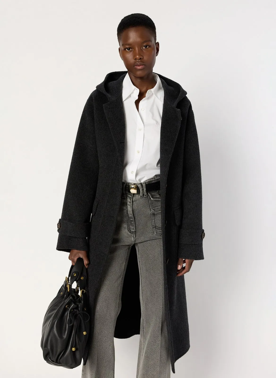 Langer Wollmantel mit Kapuze Grau MARIAM