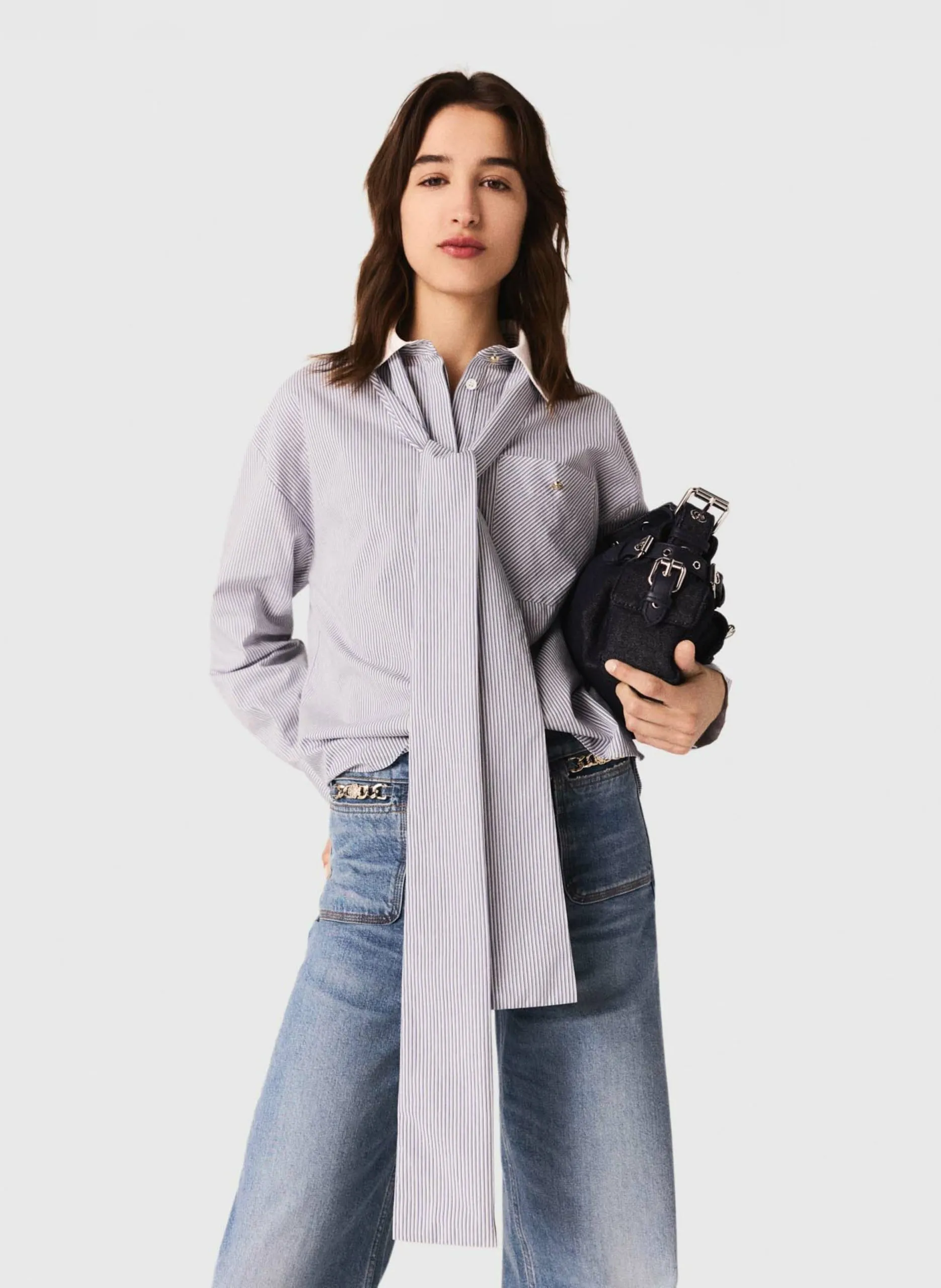 Bluse mit Lavallière-Kragen aus Baumwollmischung Blau