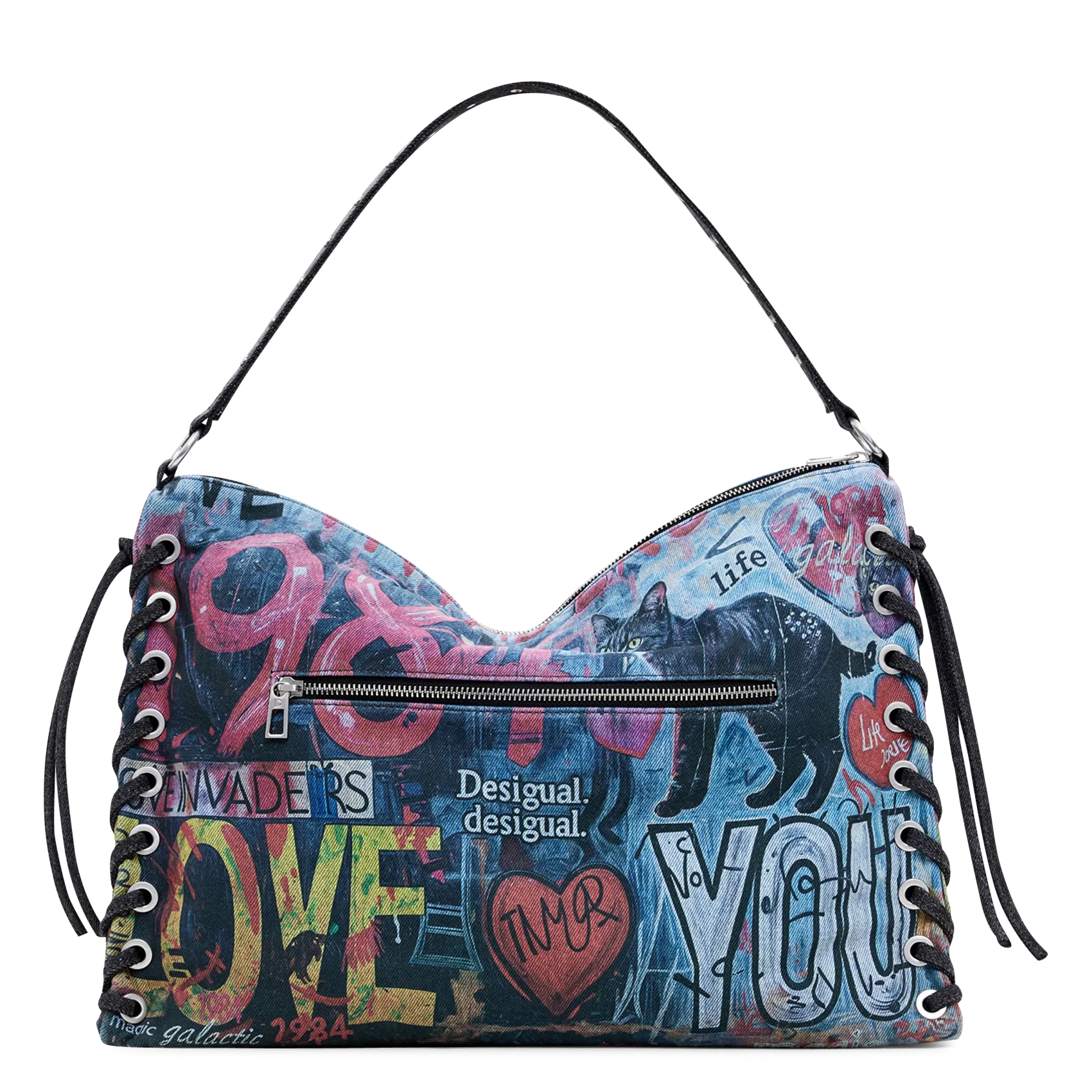 Schultertasche mit Graffiti-Print Mehrfarbig