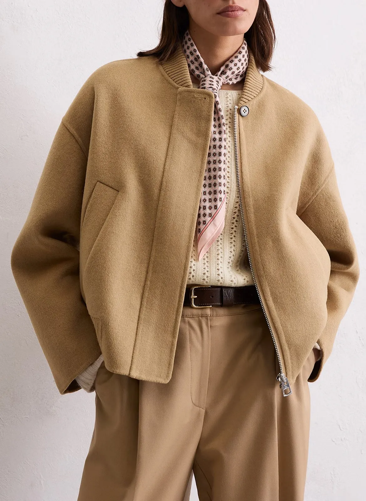 Gerader Blouson aus Mischwolle Beige