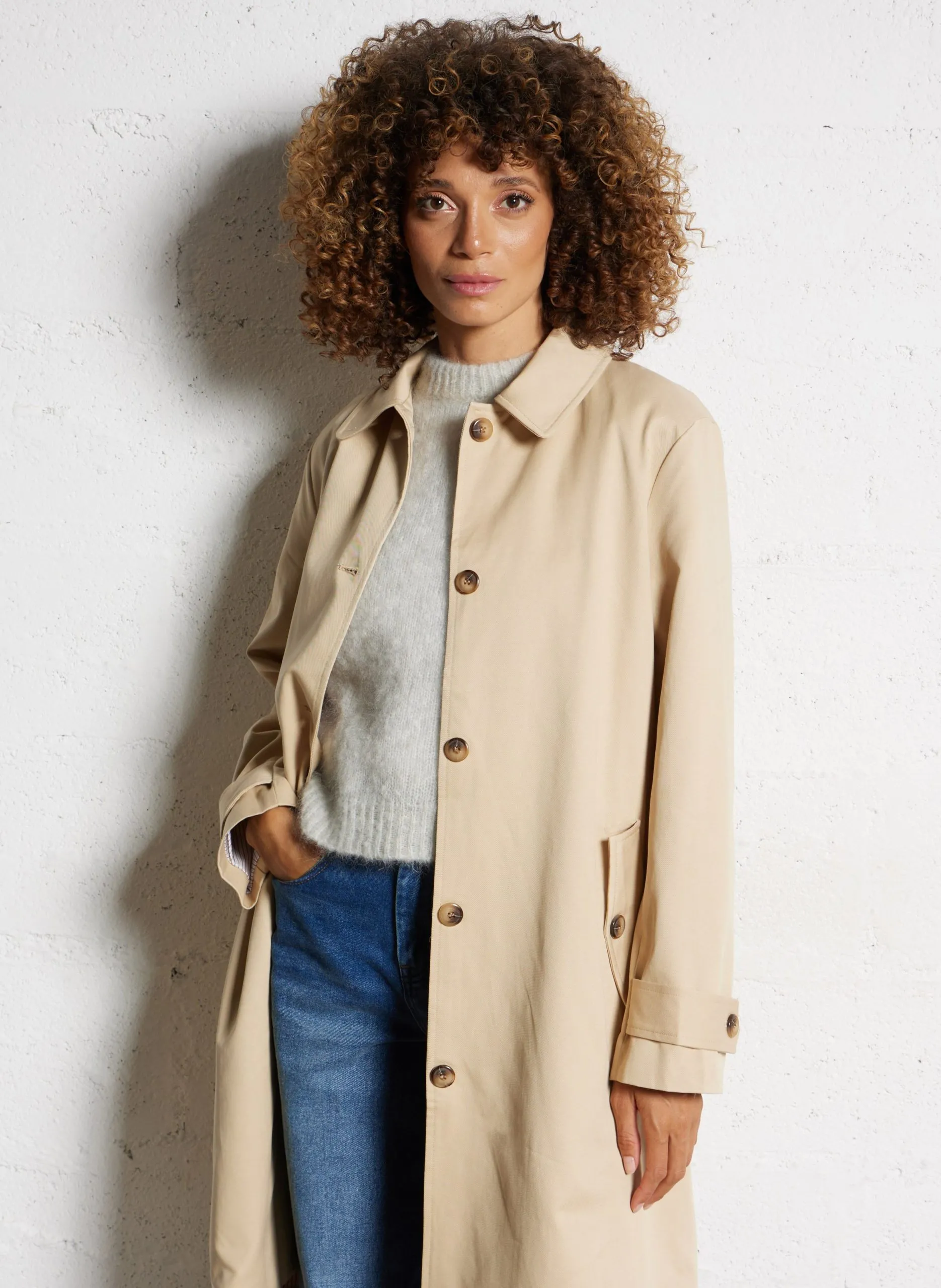 Trenchcoat aus Baumwoll-Mix mit klassischem Kragen Beige NEVIN