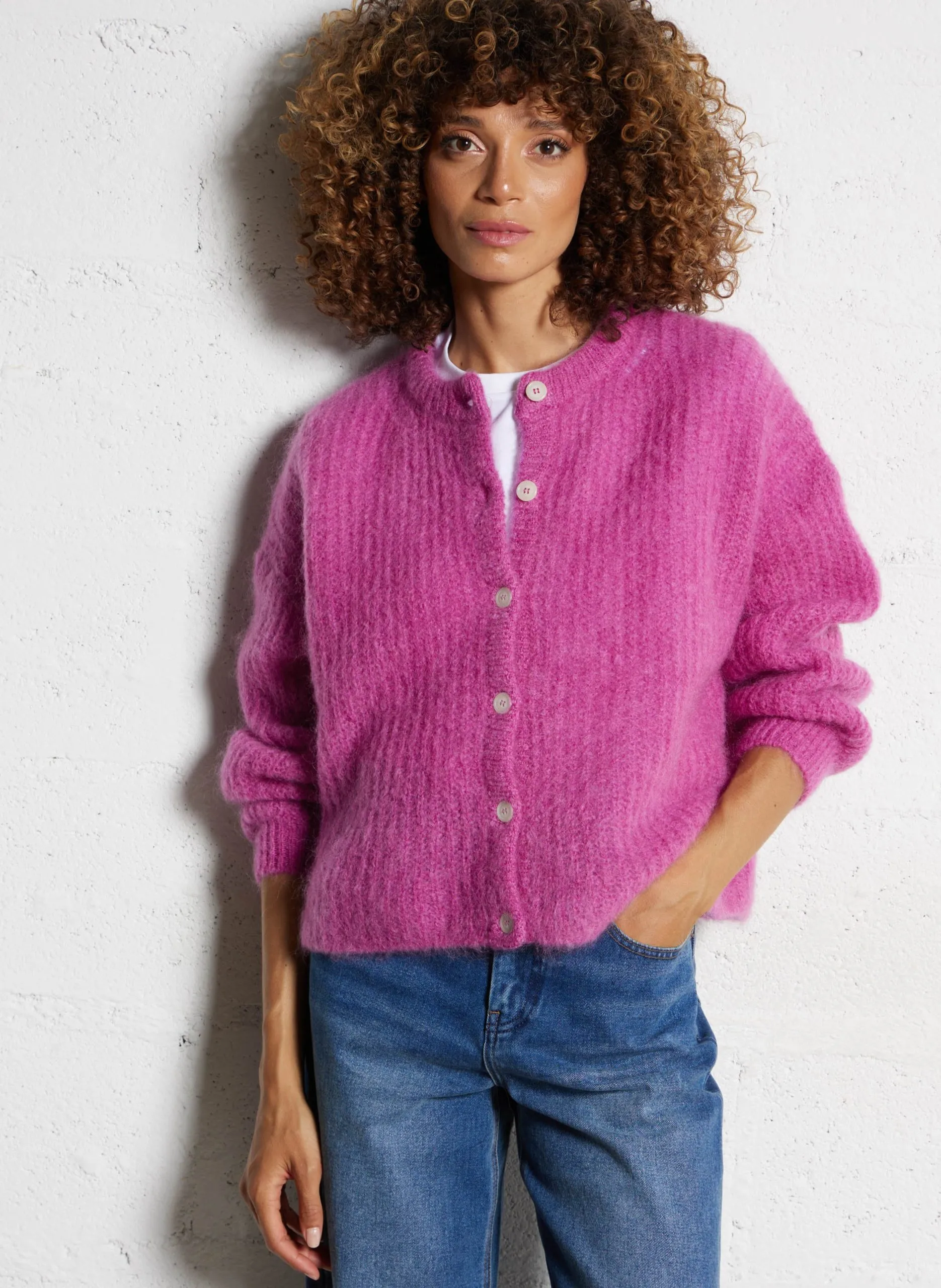 Flauschige weite Wollmischweste Rosa ALMA