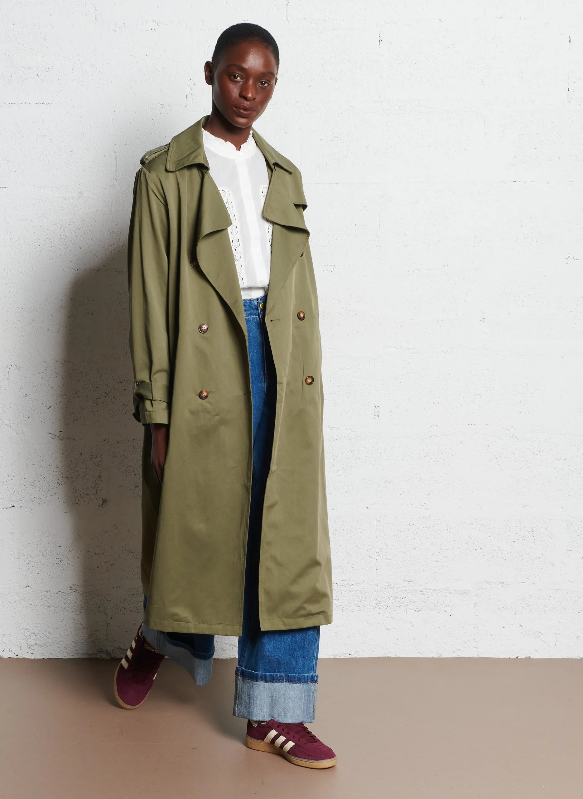 Trenchcoat aus Baumwoll-Mix mit Reverskragen Grun FARAGA