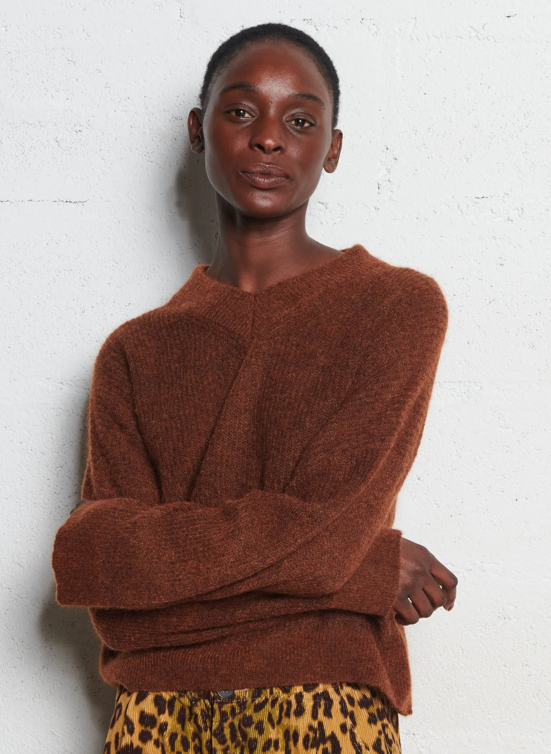 Weiter Mohair-Mix-Pullover mit V-Ausschnitt Blau ARCY