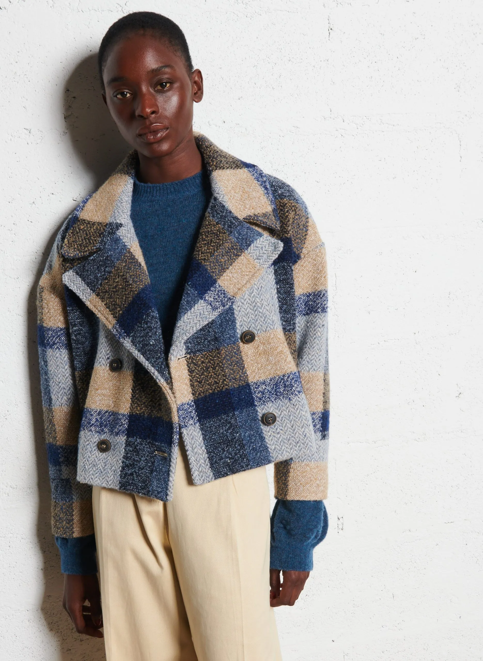 Karierter Mantel aus Wollmix Mehrfarbig KENPI