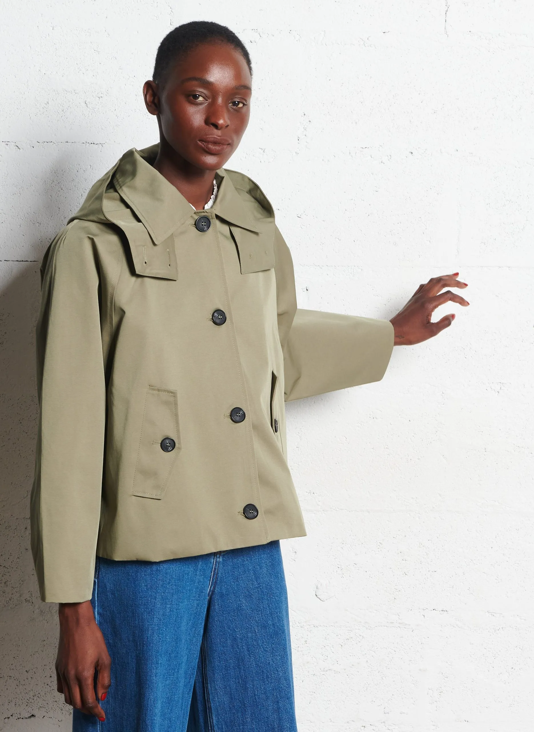 Kurzer einfarbiger A-Linien-Parka Grun NOLAN