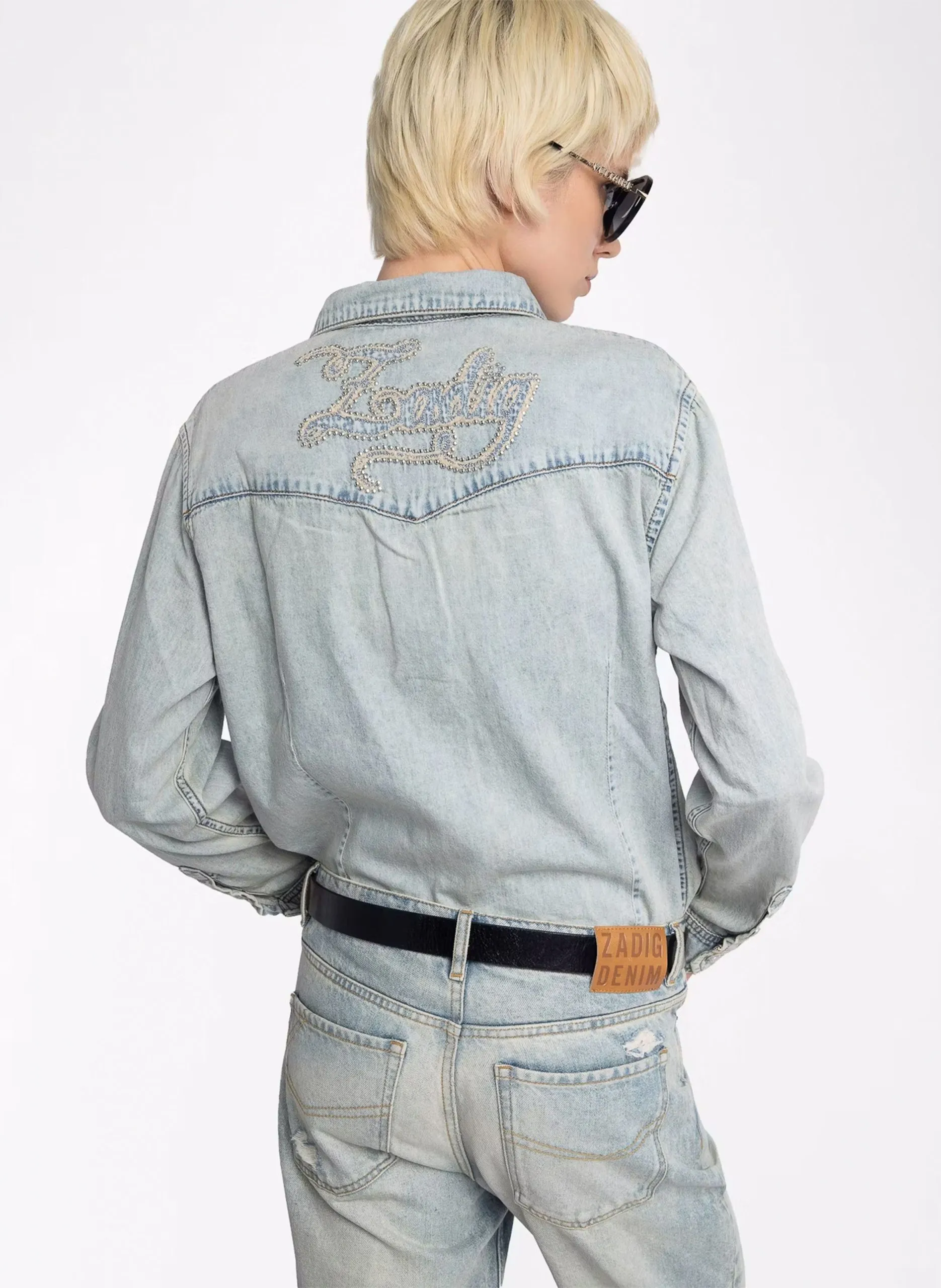 Gerade geschnittenes Hemd mit Stickereien in verwaschenem Look Blau SABY