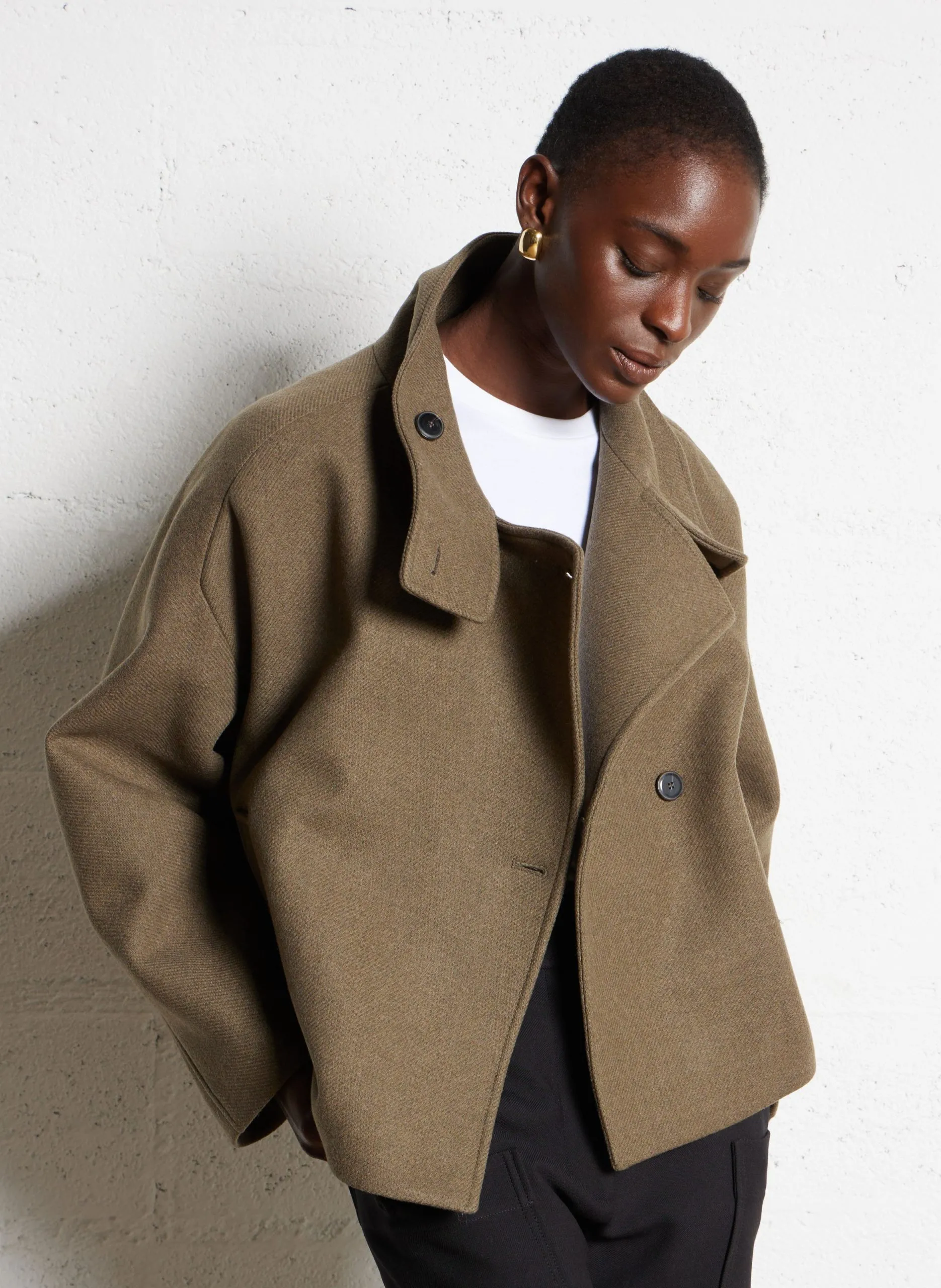 Jacke aus Wollmix mit Rundhalskragen Grun