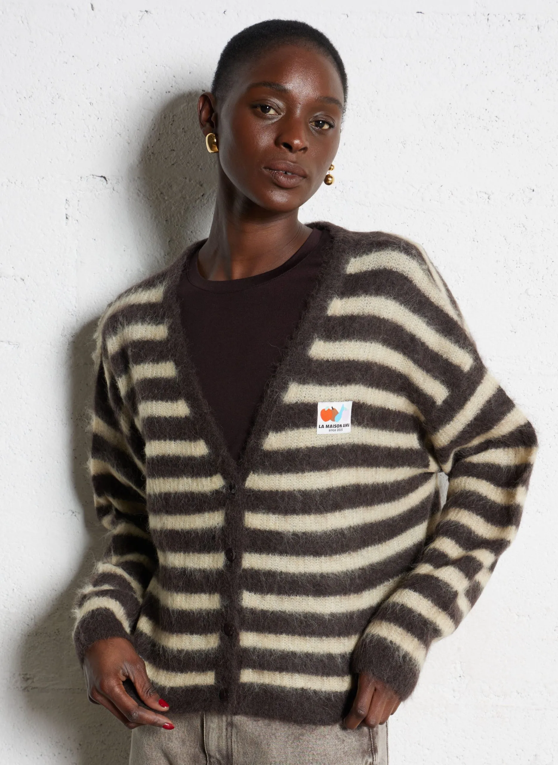 Gerade geschnittene Strickjacke aus Alpaka-Mix Braun NENYBAY