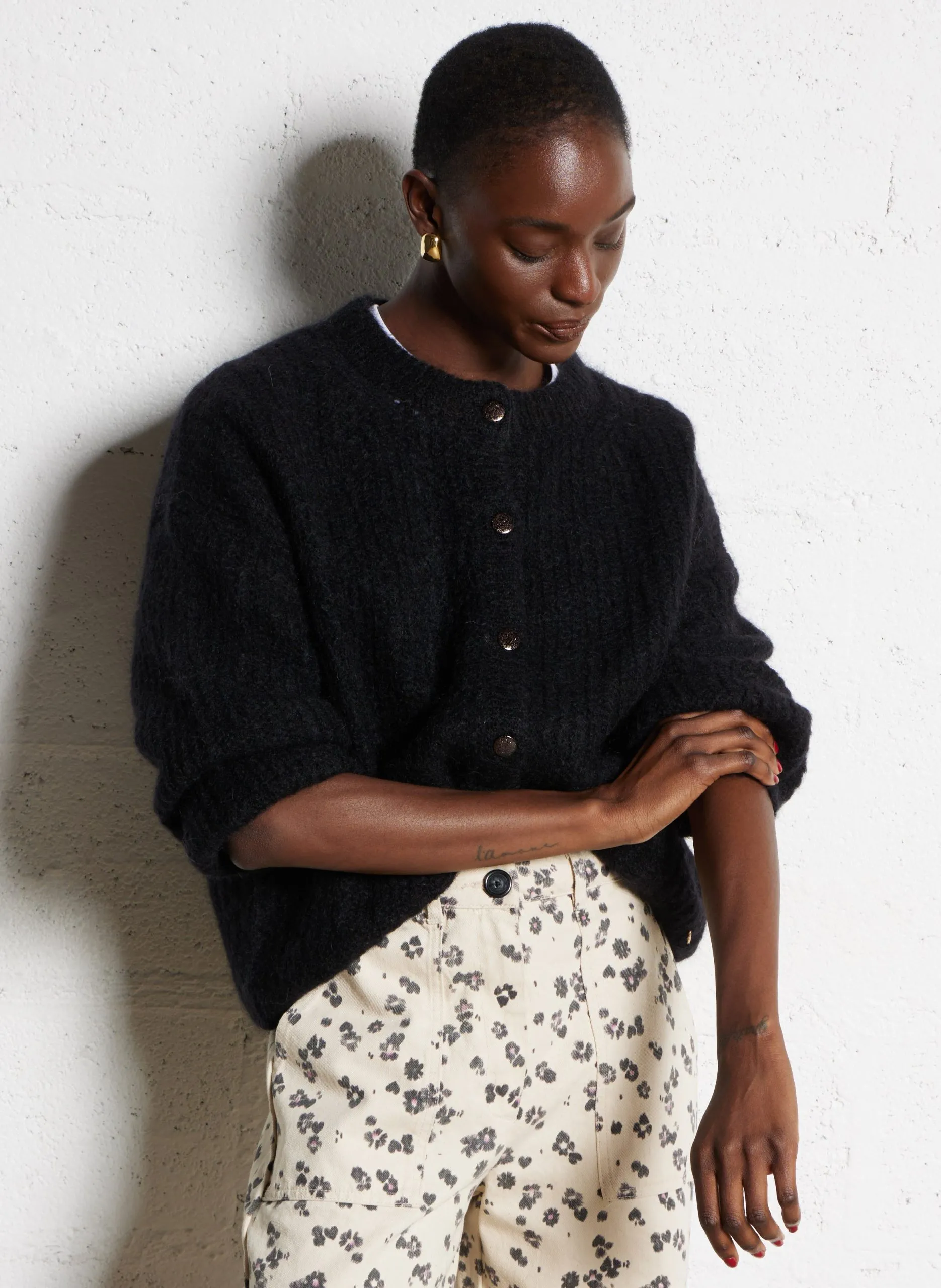 Flauschige weite Wollmischweste Schwarz ALMA