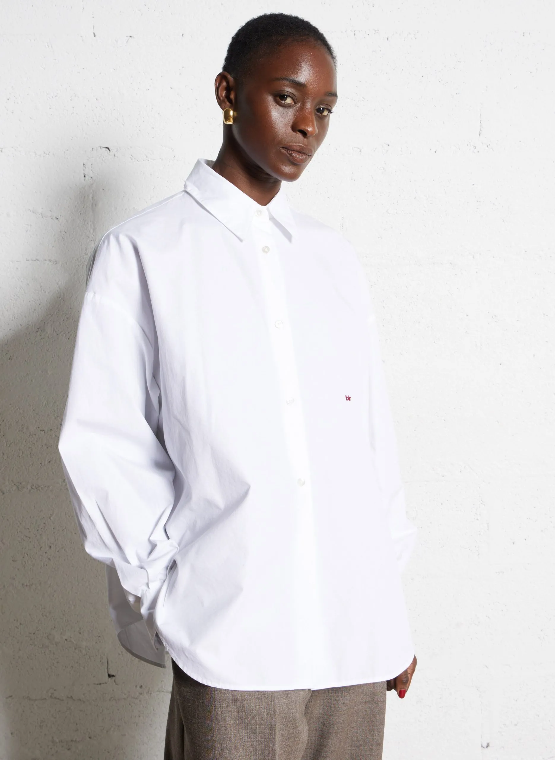 Weite einfarbige Bluse mit Knopfleiste Weiss GILLIAN