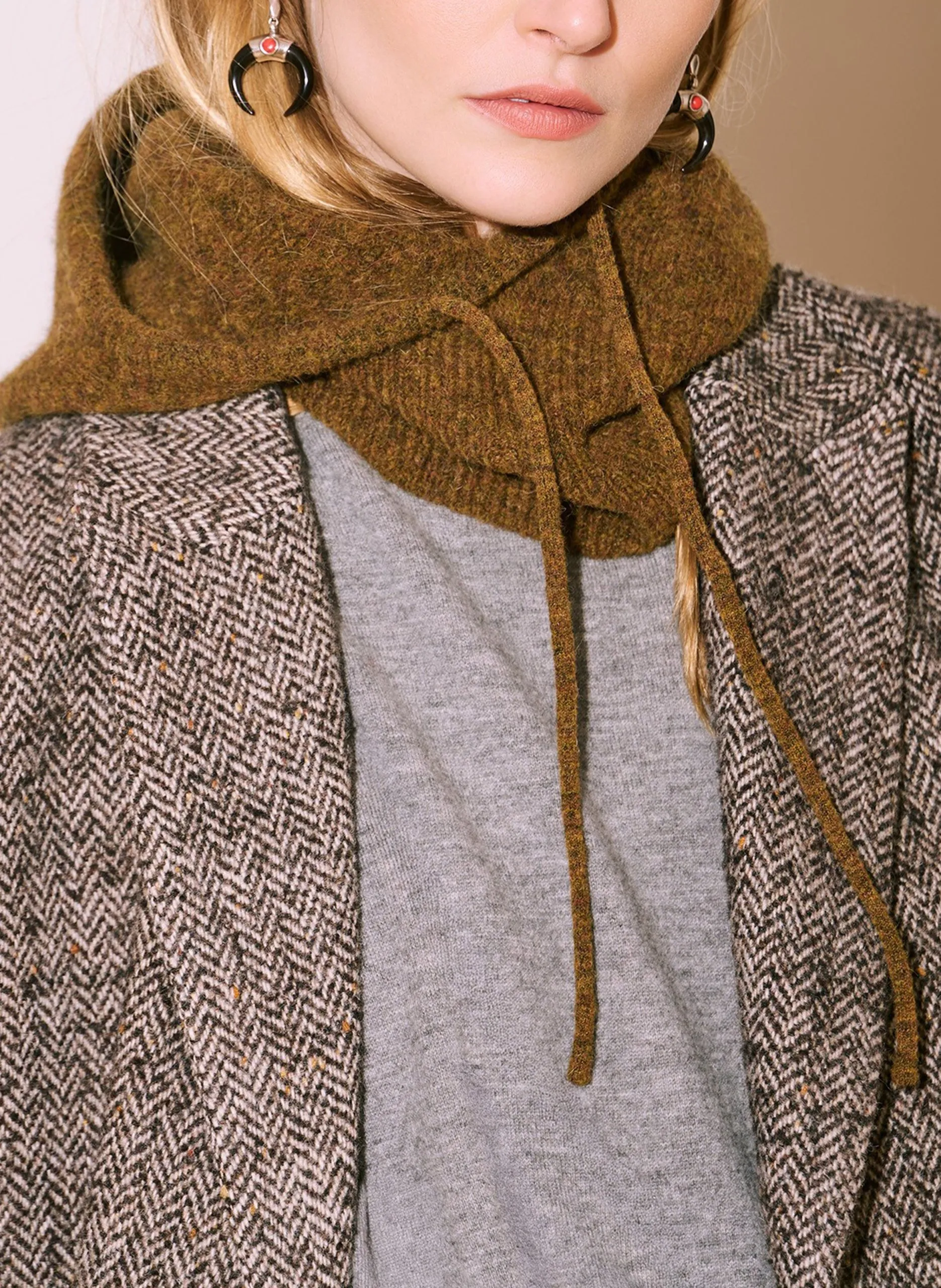 Einfarbige Kapuze aus Wollmischung Khaki ANDY