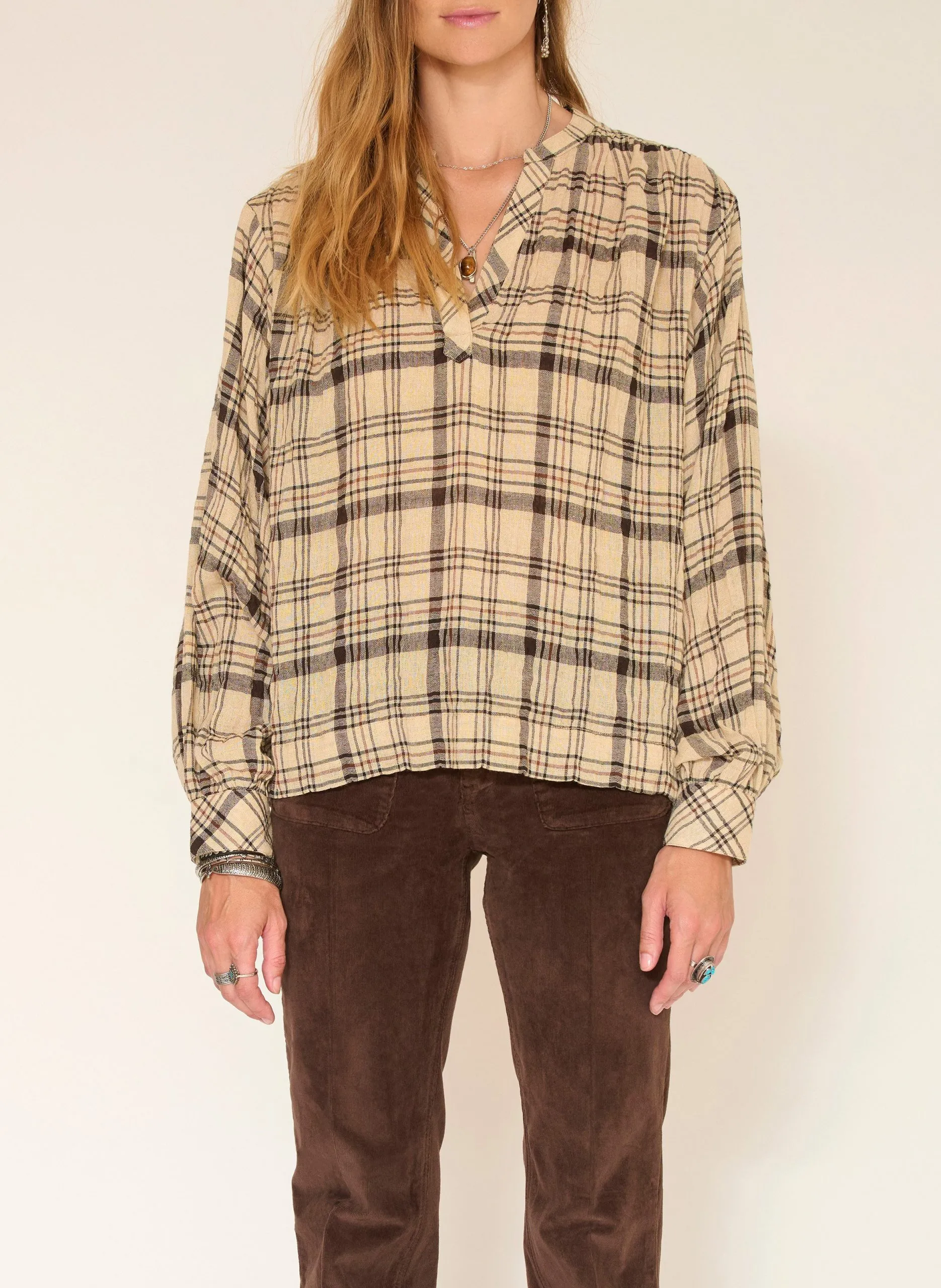 Bluse mit V-Ausschnitt Beige CORALIE