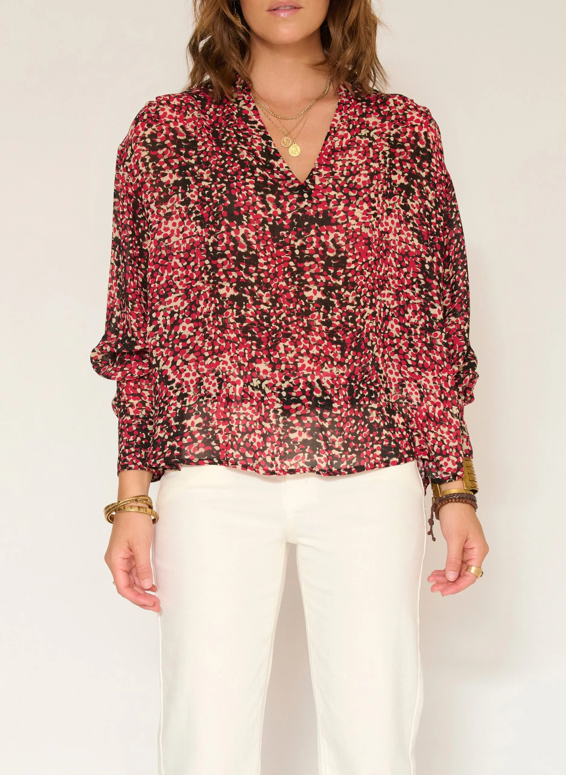 Oversize Bluse mit V-Ausschnitt, fließend Rot HILLY