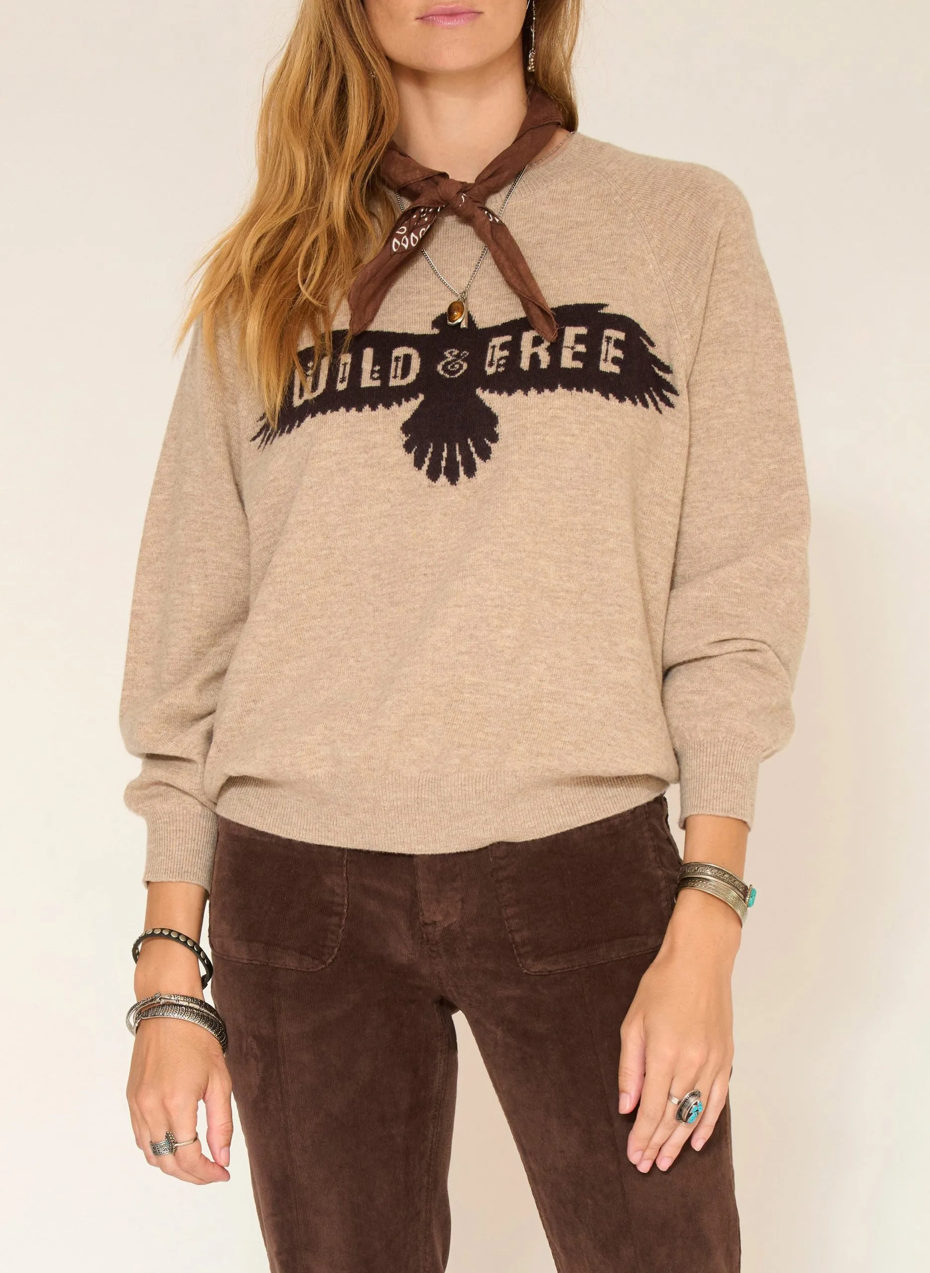 Gerade geschnittener Jacquard-Rundhalspullover aus Merinowolle Braun KIEL