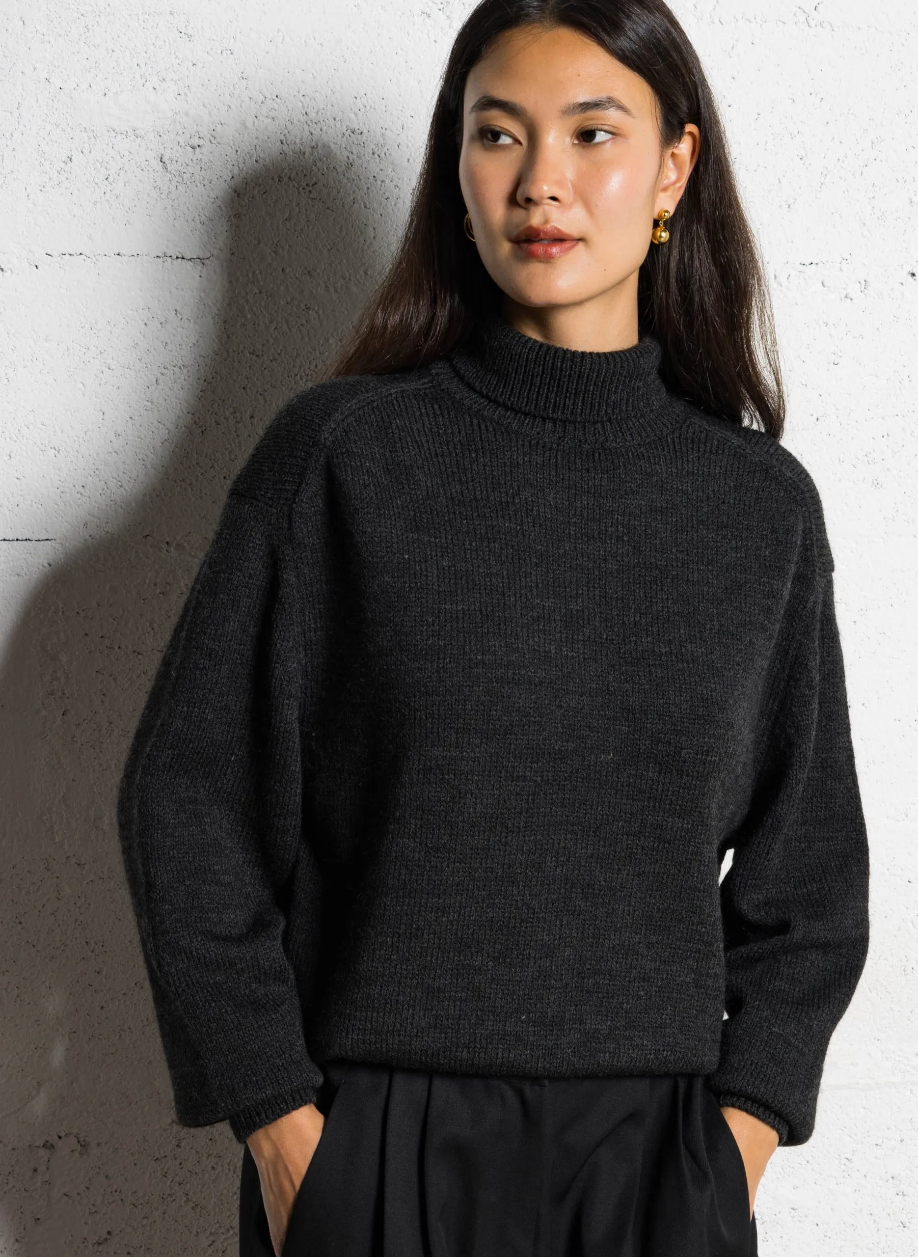 Weit geschnittener Rollkragenpullover aus Alpaka-Mix Schwarz HENDERSON