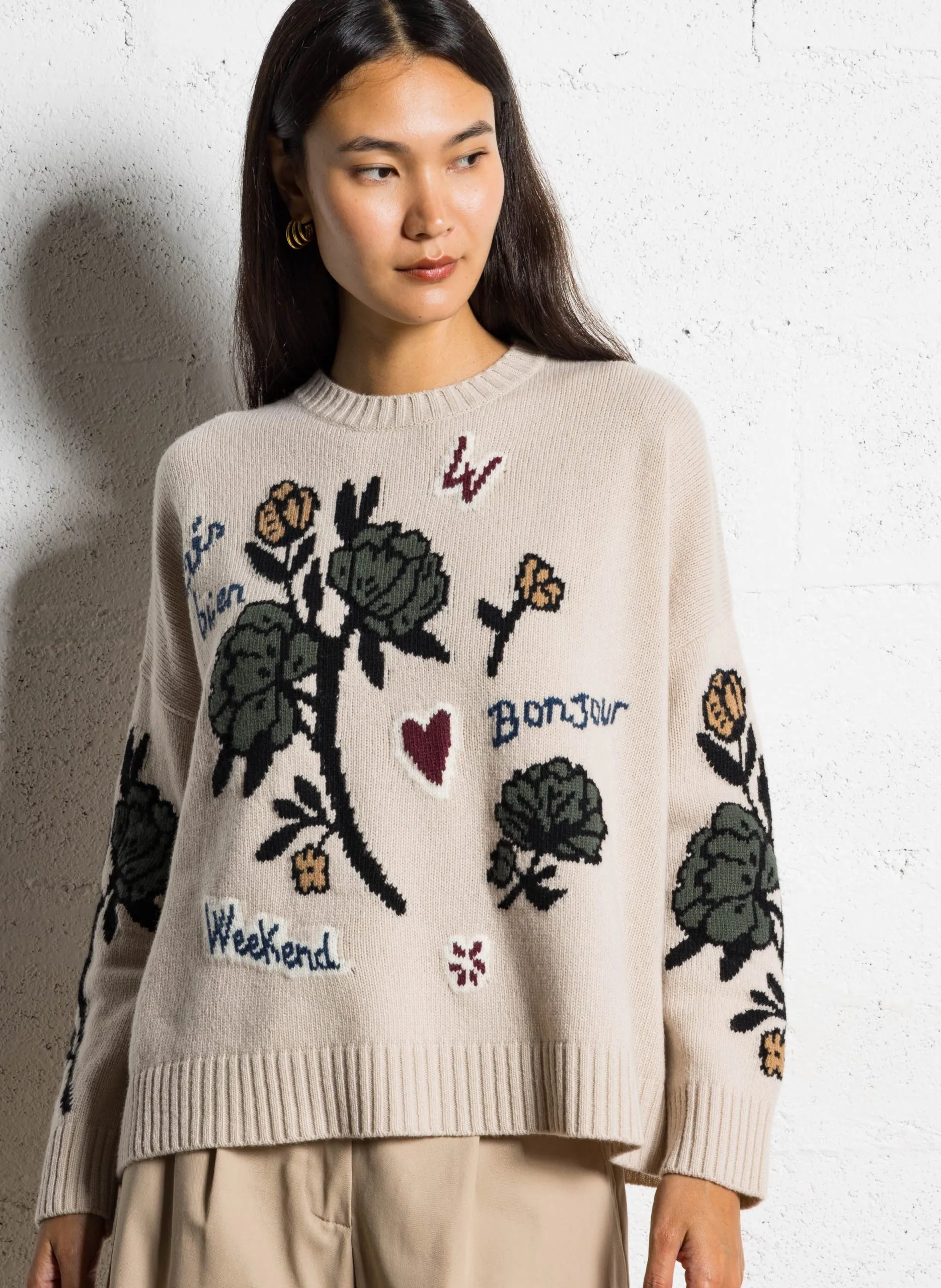 Abidjan - Wollpullover mit Rundhalsausschnitt Beige PAVIDI