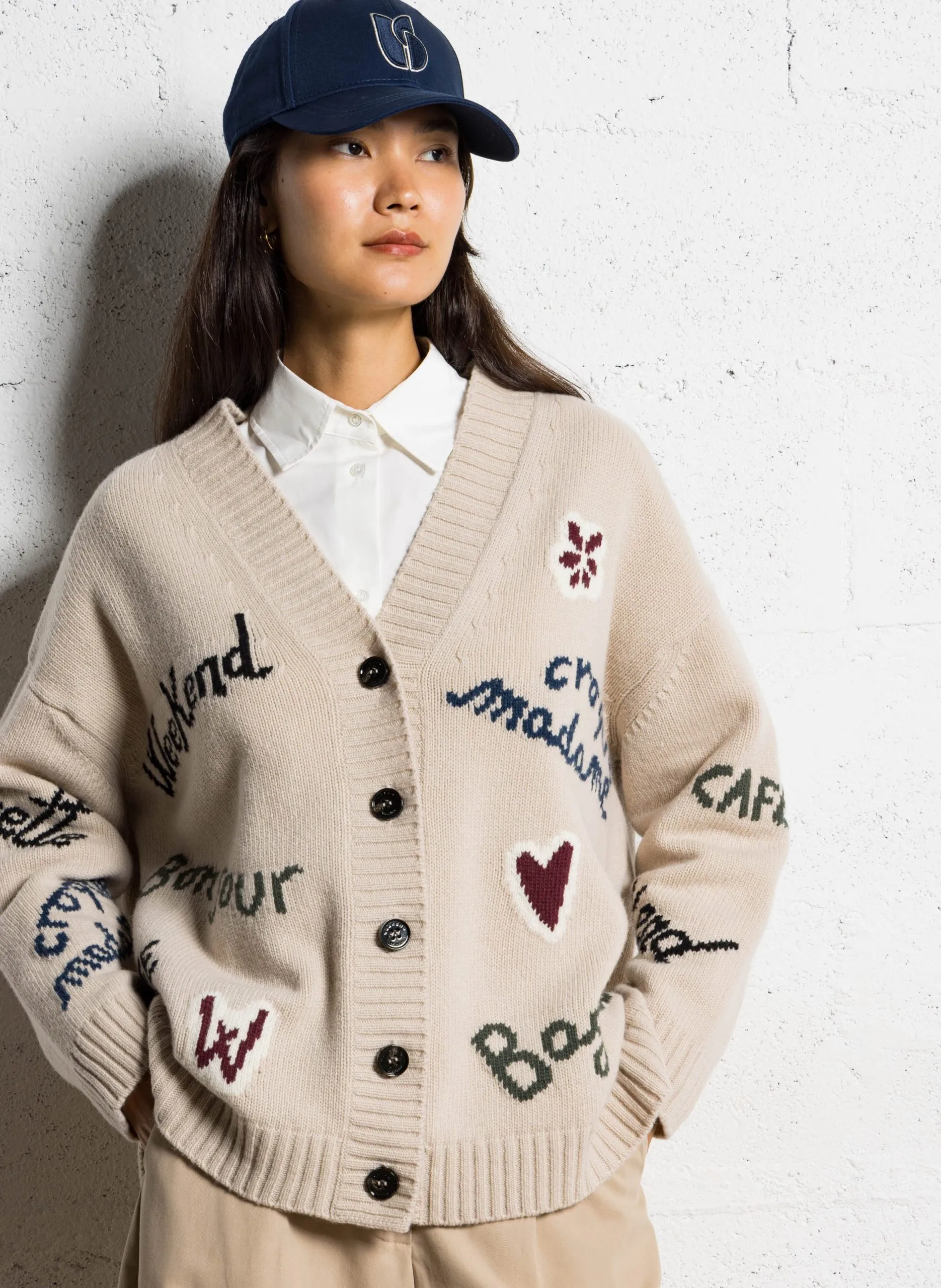 Oversize-Wollstrickjacke Beige BELGIO