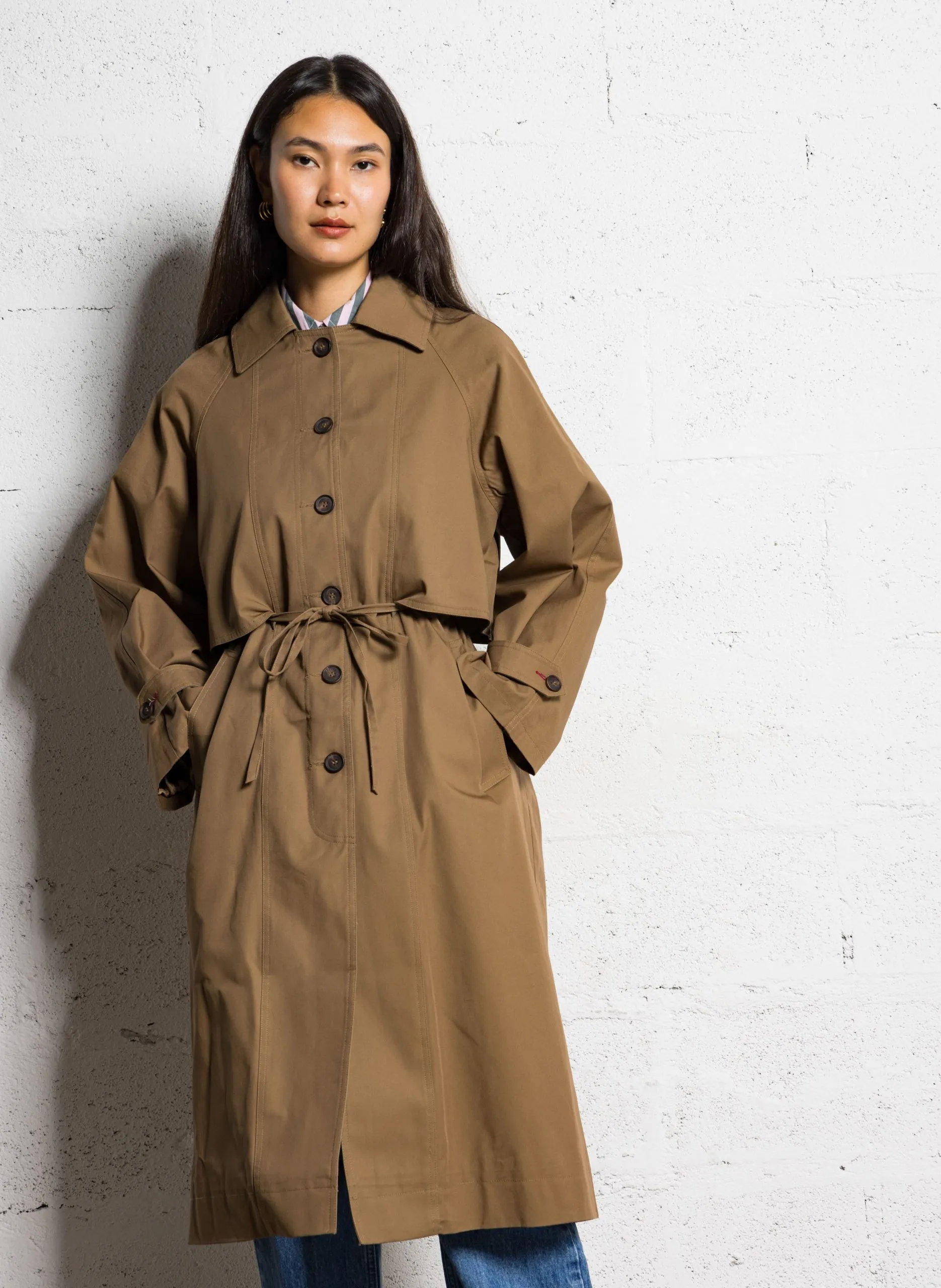 Oversize-Trenchcoat aus Baumwolle Braun CAMILLE