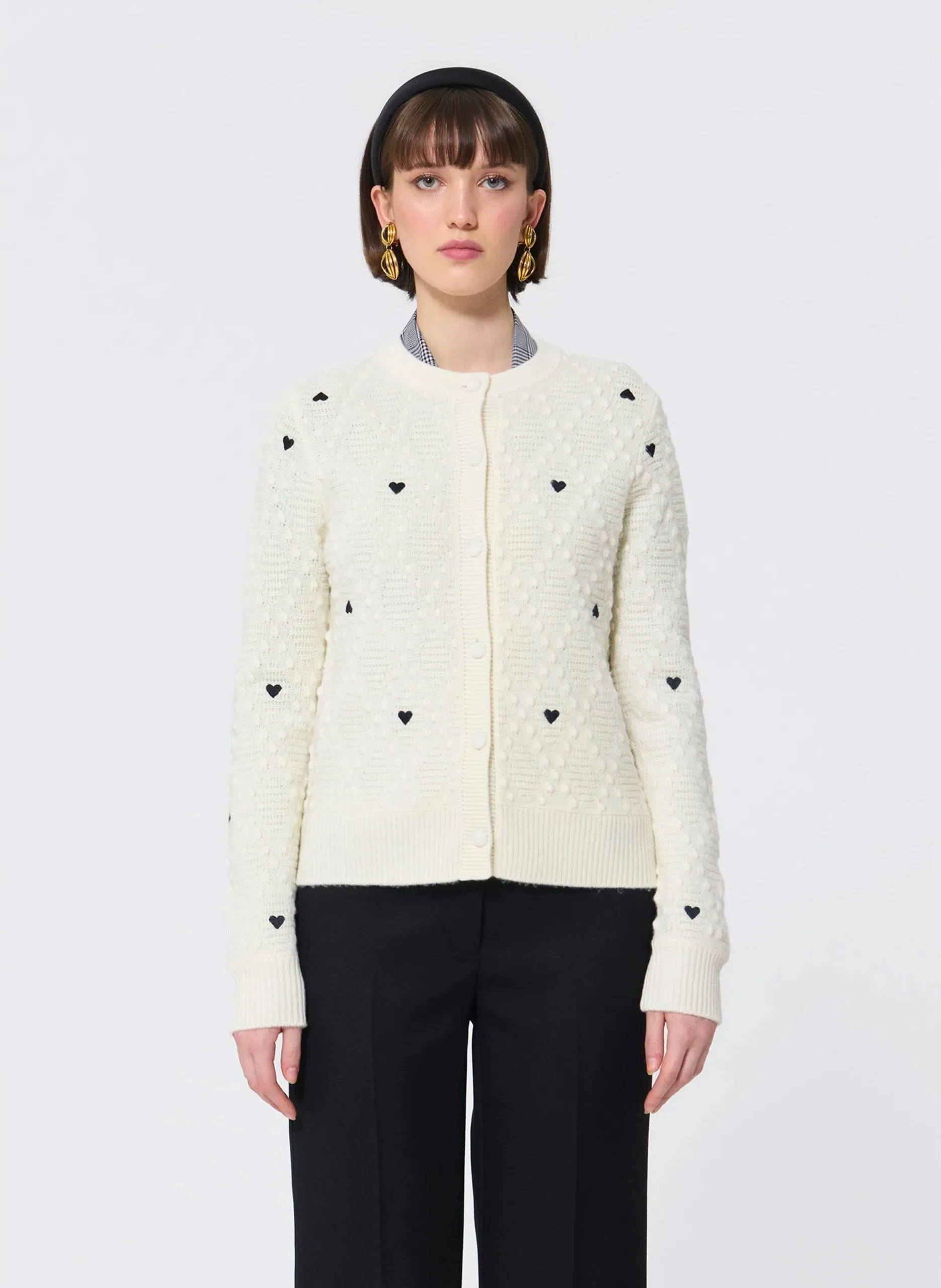 Strickjacke aus Wolle mit Rundhalsausschnitt Beige GUY