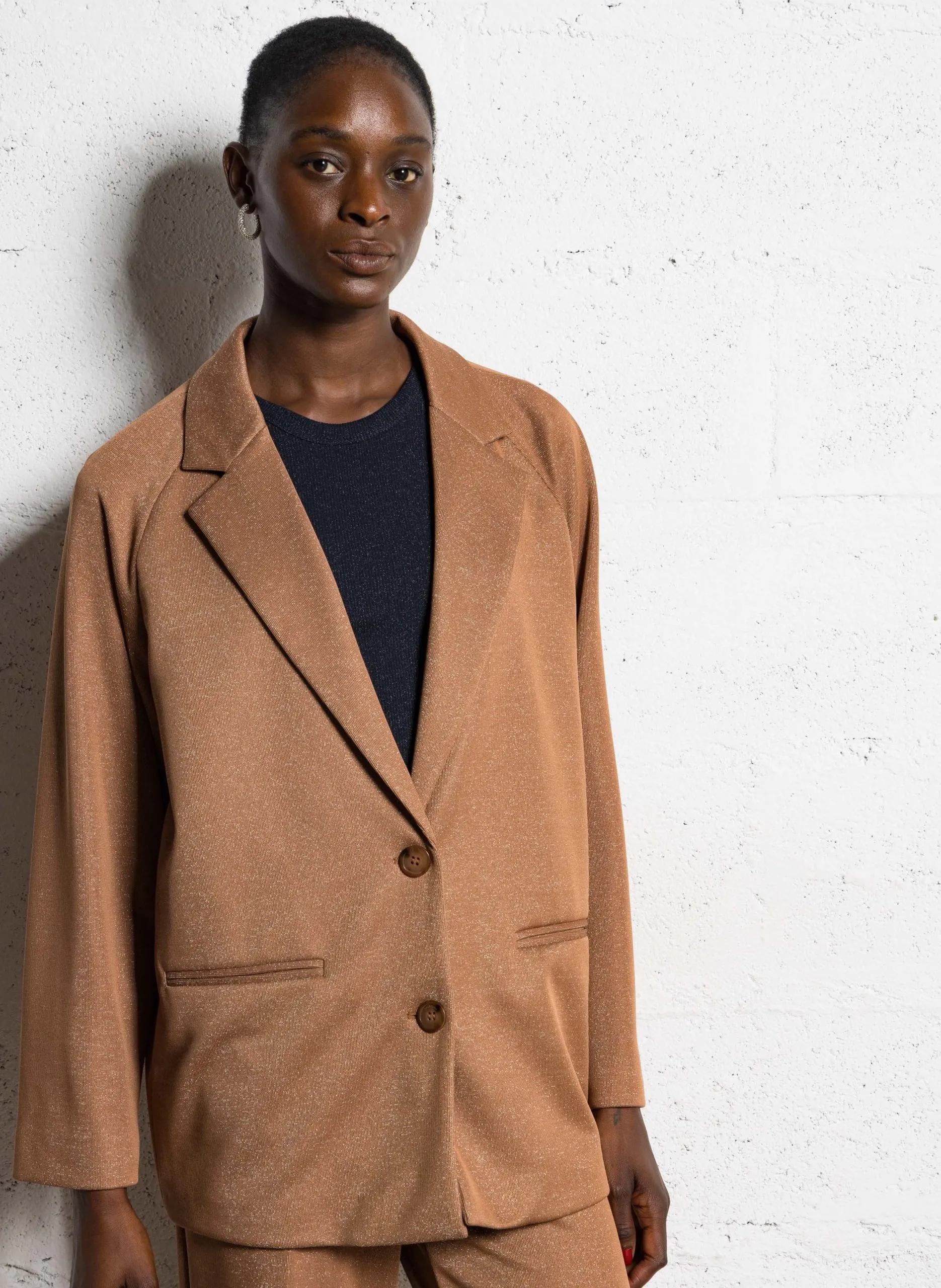 Gerade geschnittener Blazer mit Pailletten Braun