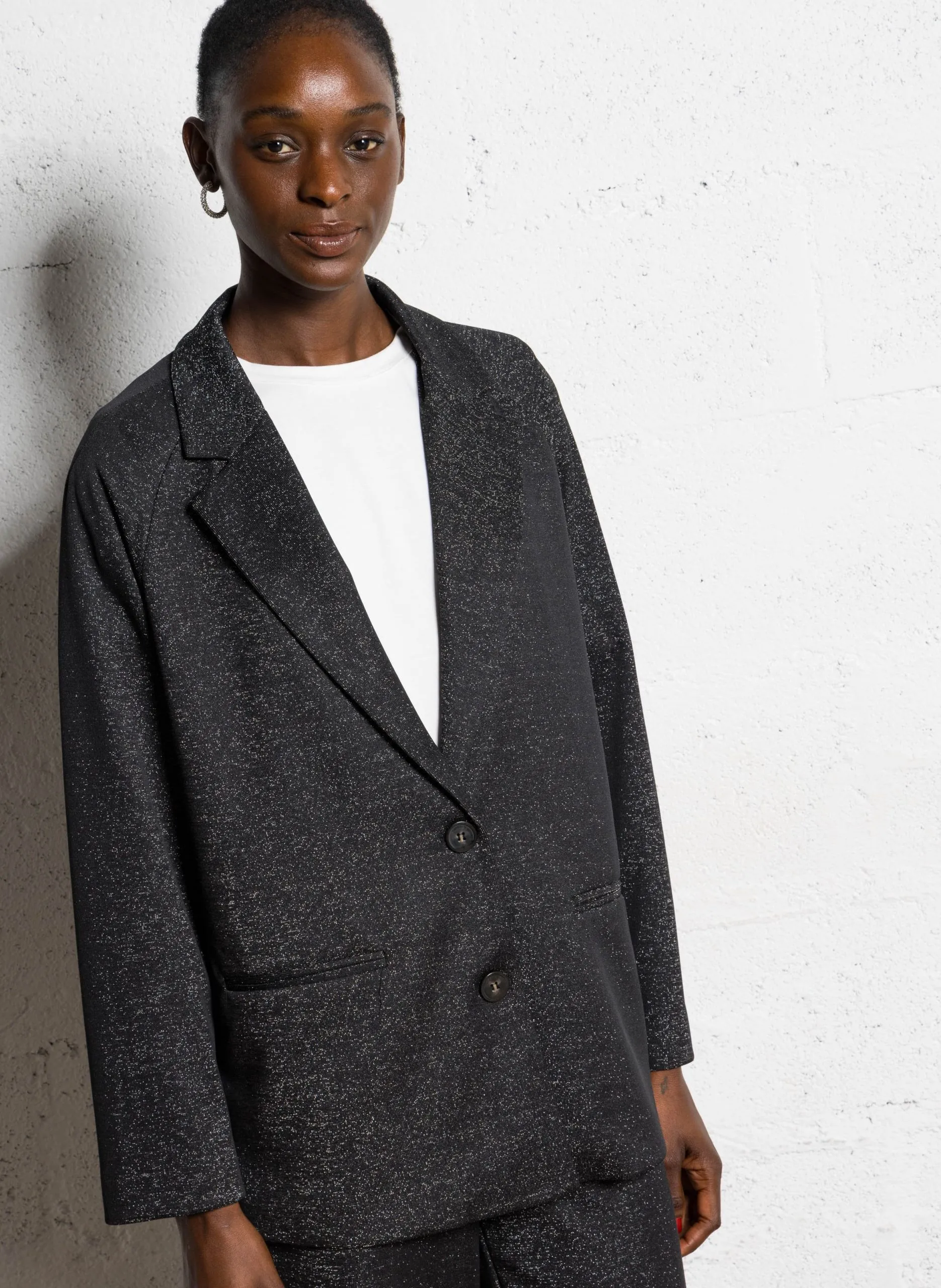 Gerade geschnittener Blazer mit Pailletten Schwarz