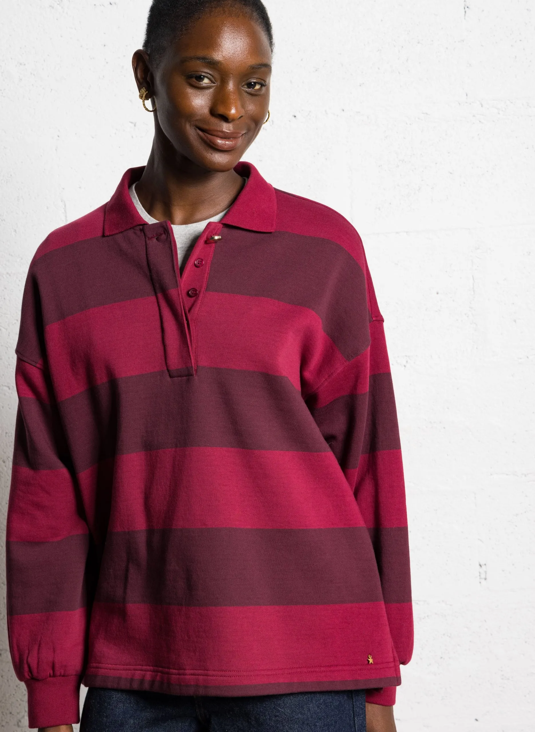 Gestreifter Sweatshirt mit Polokragen Violett JULIANA